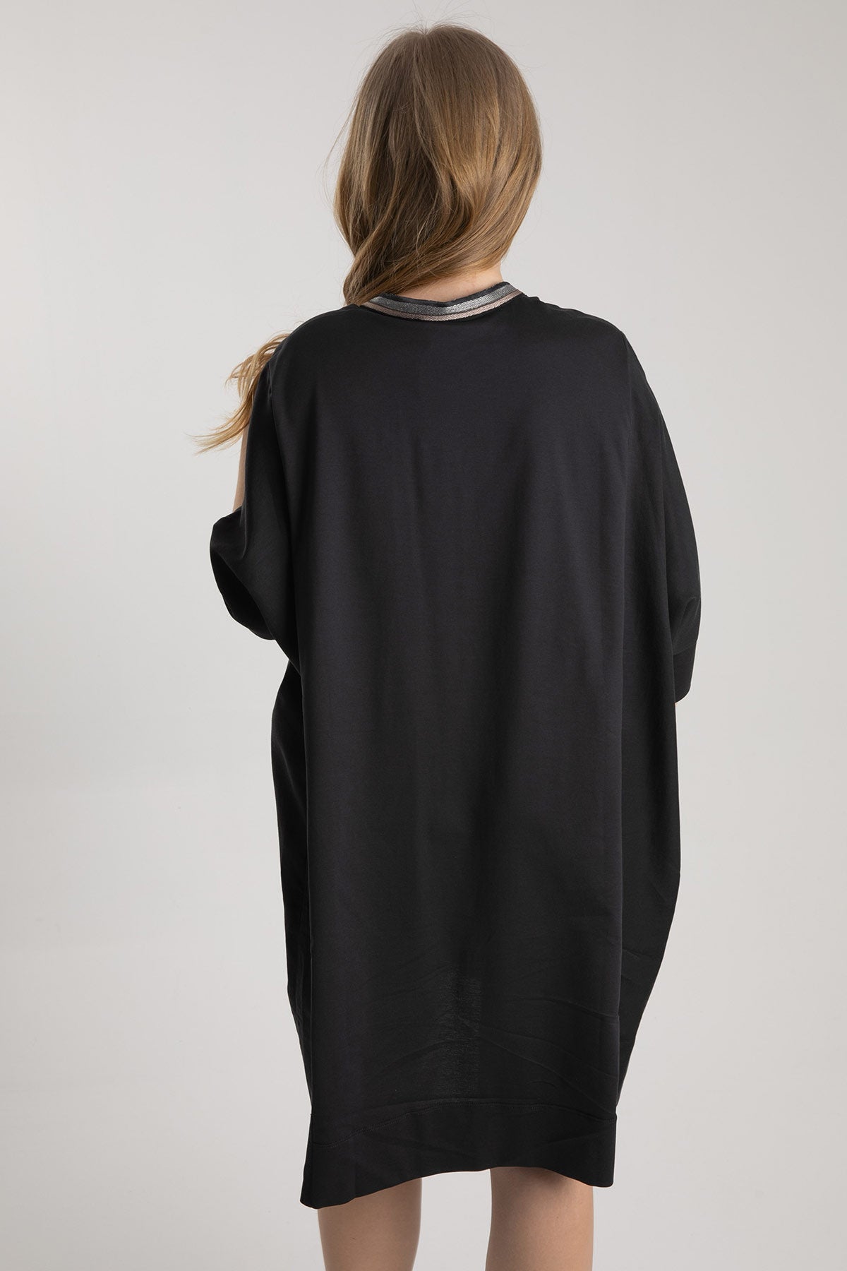 Tonet Rahat Kesim V Yaka Diz Üstü Elbise-Libas Trendy Fashion Store