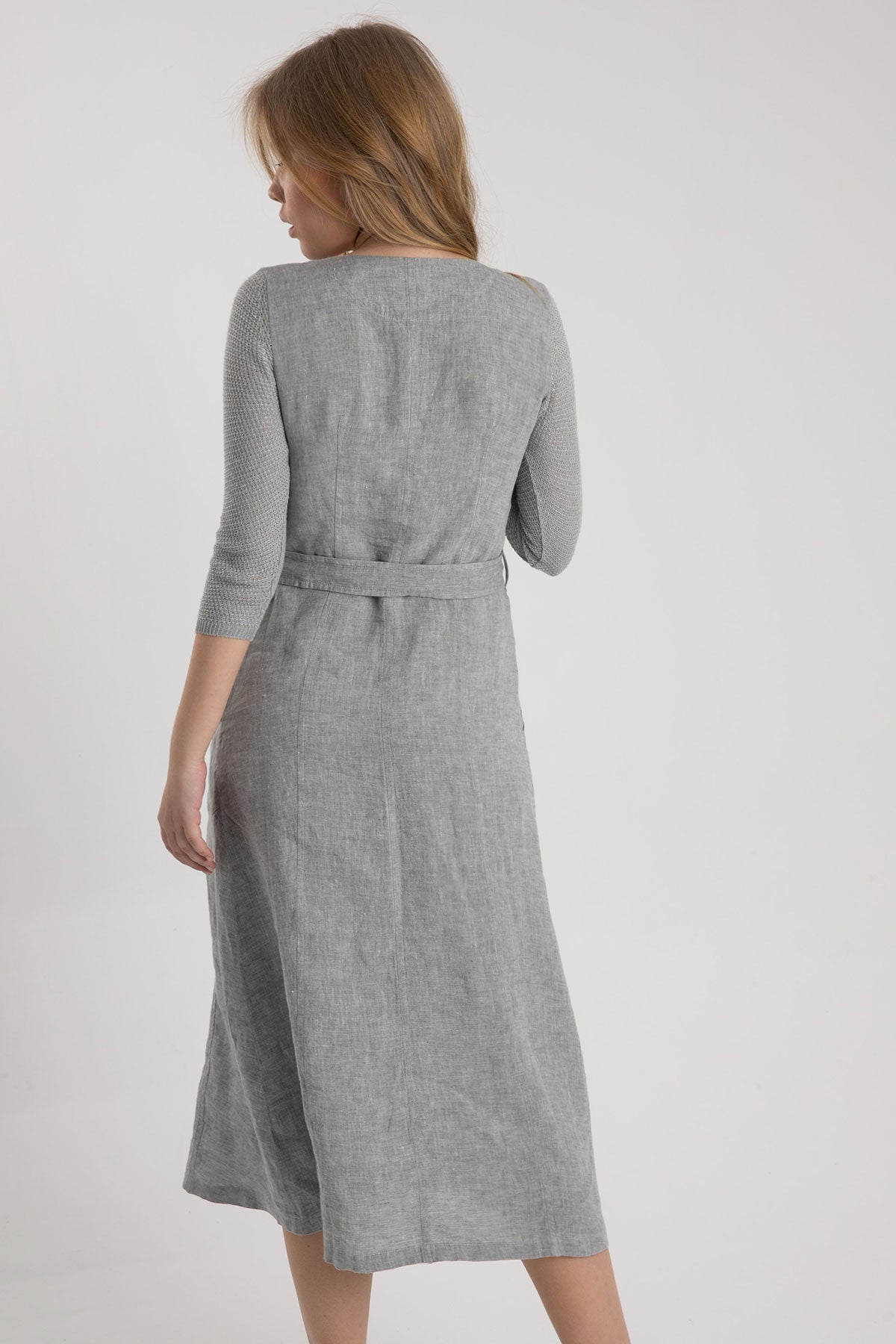 Tonet Truvakar Kollu Midi Keten Elbise-Libas Trendy Fashion Store