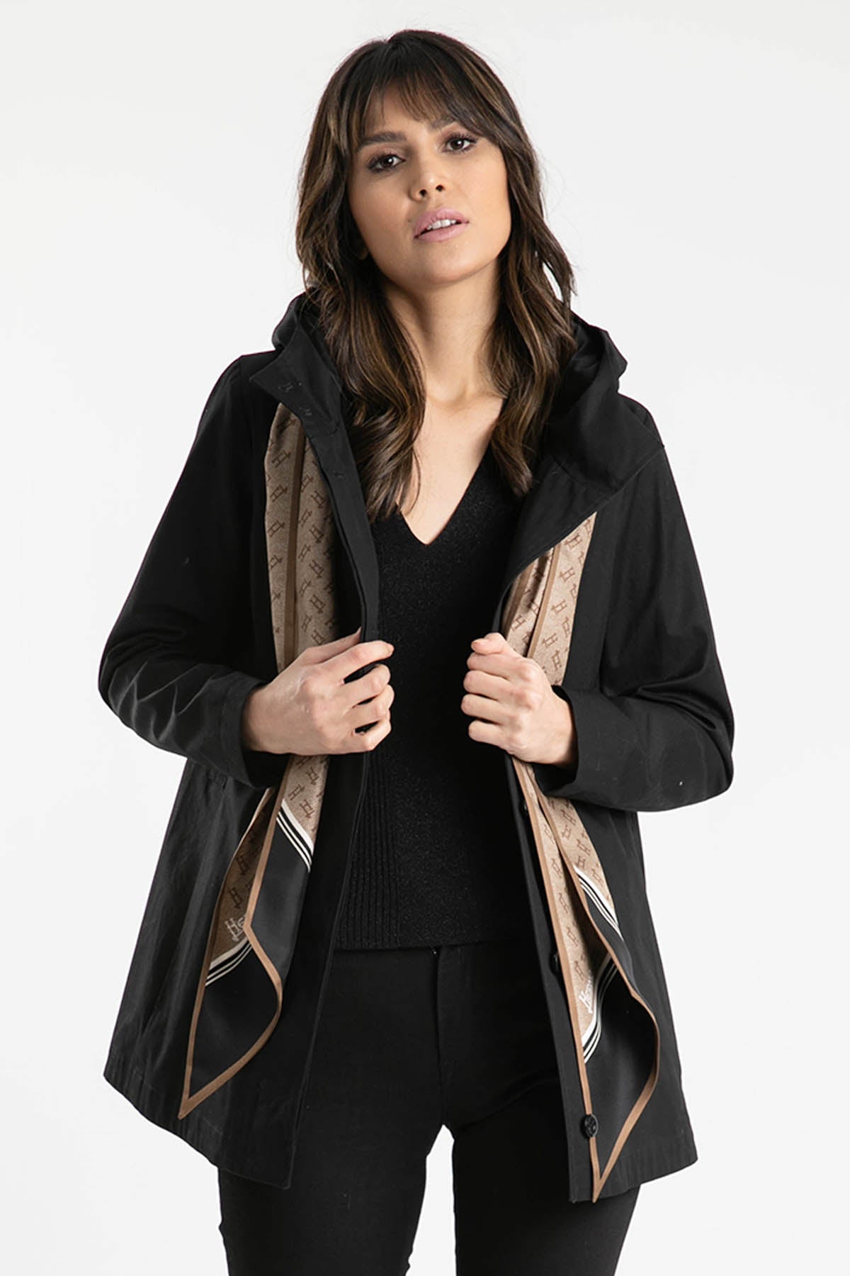 Herno İpek Monogram Fularlı Mont-Libas Trendy Fashion Store