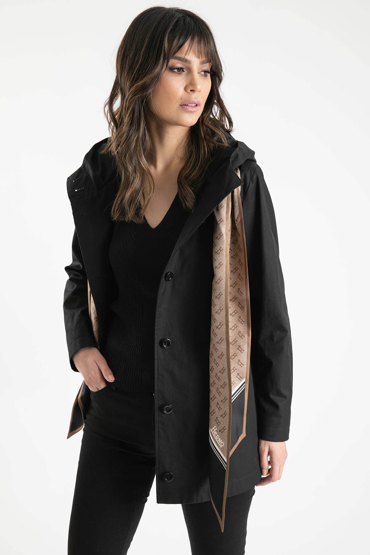 Herno İpek Monogram Fularlı Mont-Libas Trendy Fashion Store