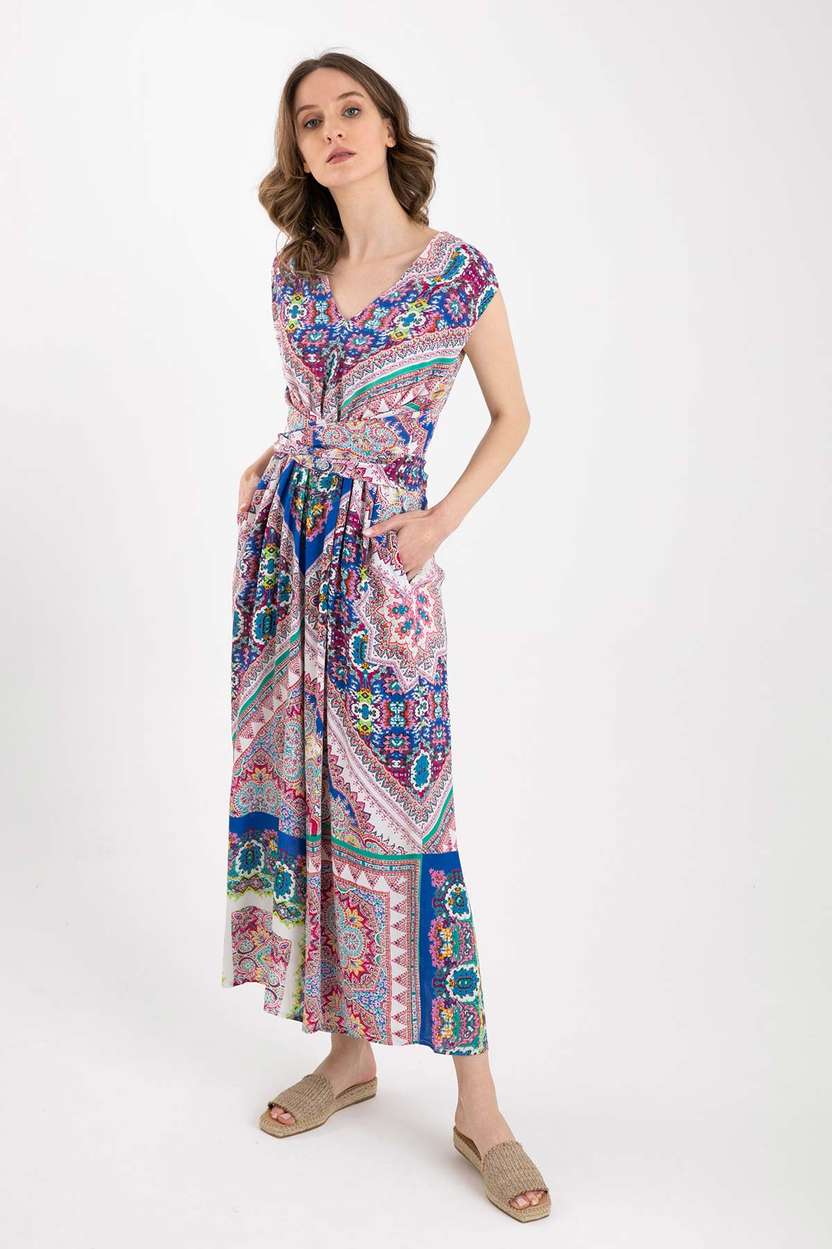 Rene Derhy Belden Çapraz Kuşaklı Maxi Tulum-Libas Trendy Fashion Store