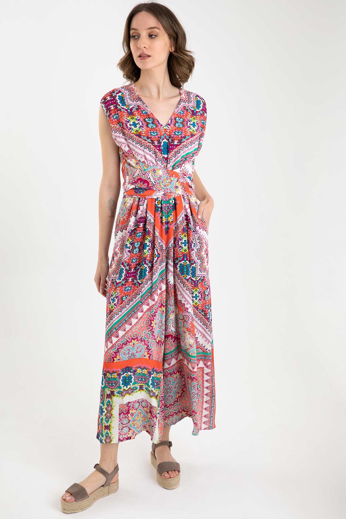 Rene Derhy Belden Çapraz Kuşaklı Maxi Tulum-Libas Trendy Fashion Store