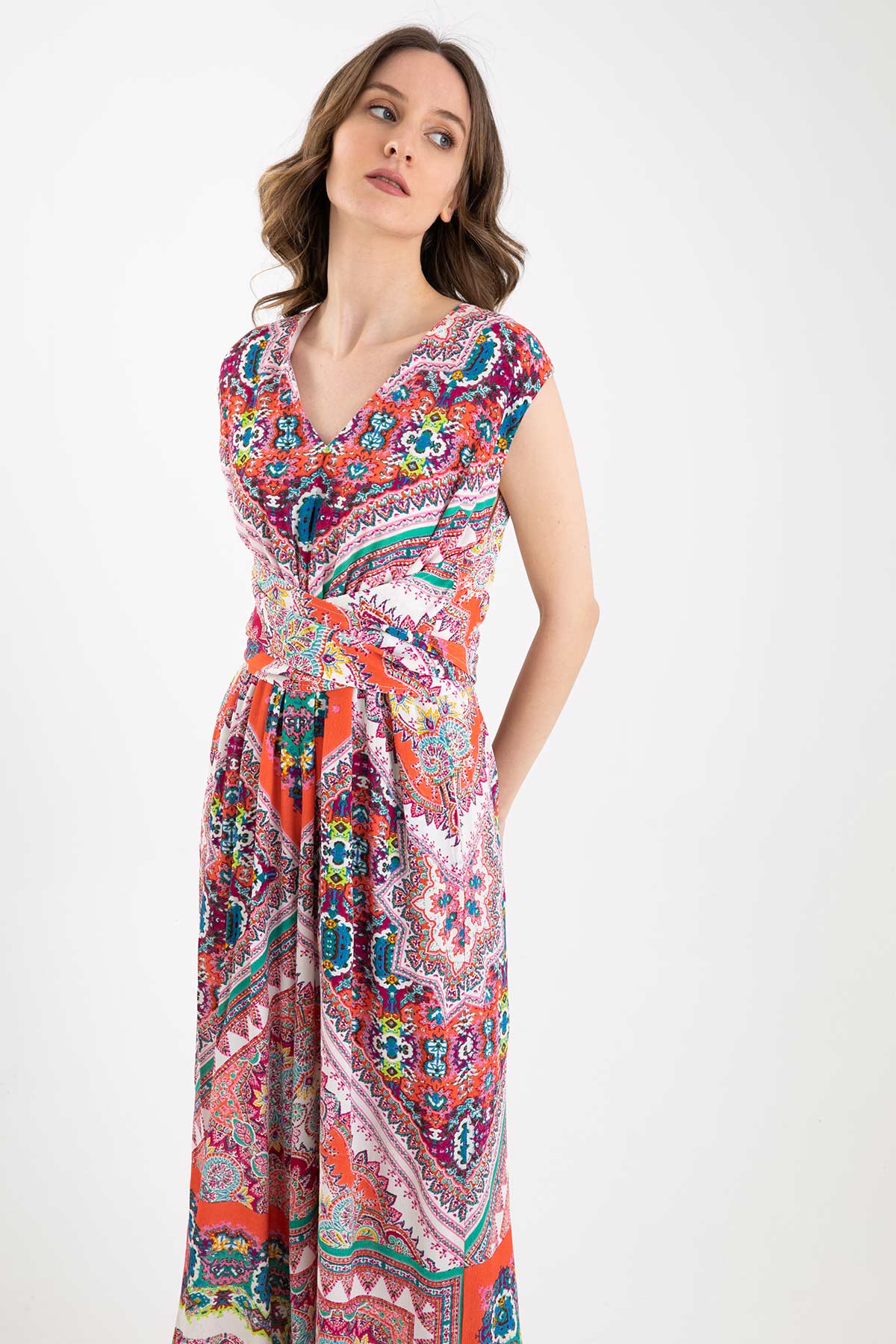 Rene Derhy Belden Çapraz Kuşaklı Maxi Tulum-Libas Trendy Fashion Store