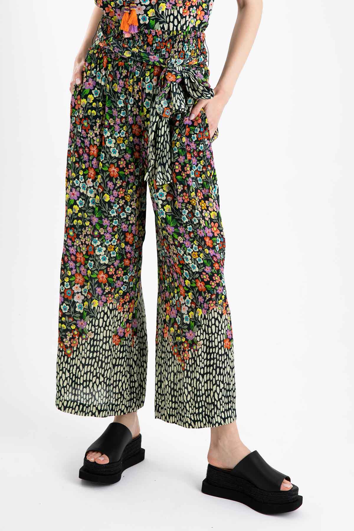 Rene Derhy Çiçek Desenli Geniş Paça Pantolon-Libas Trendy Fashion Store