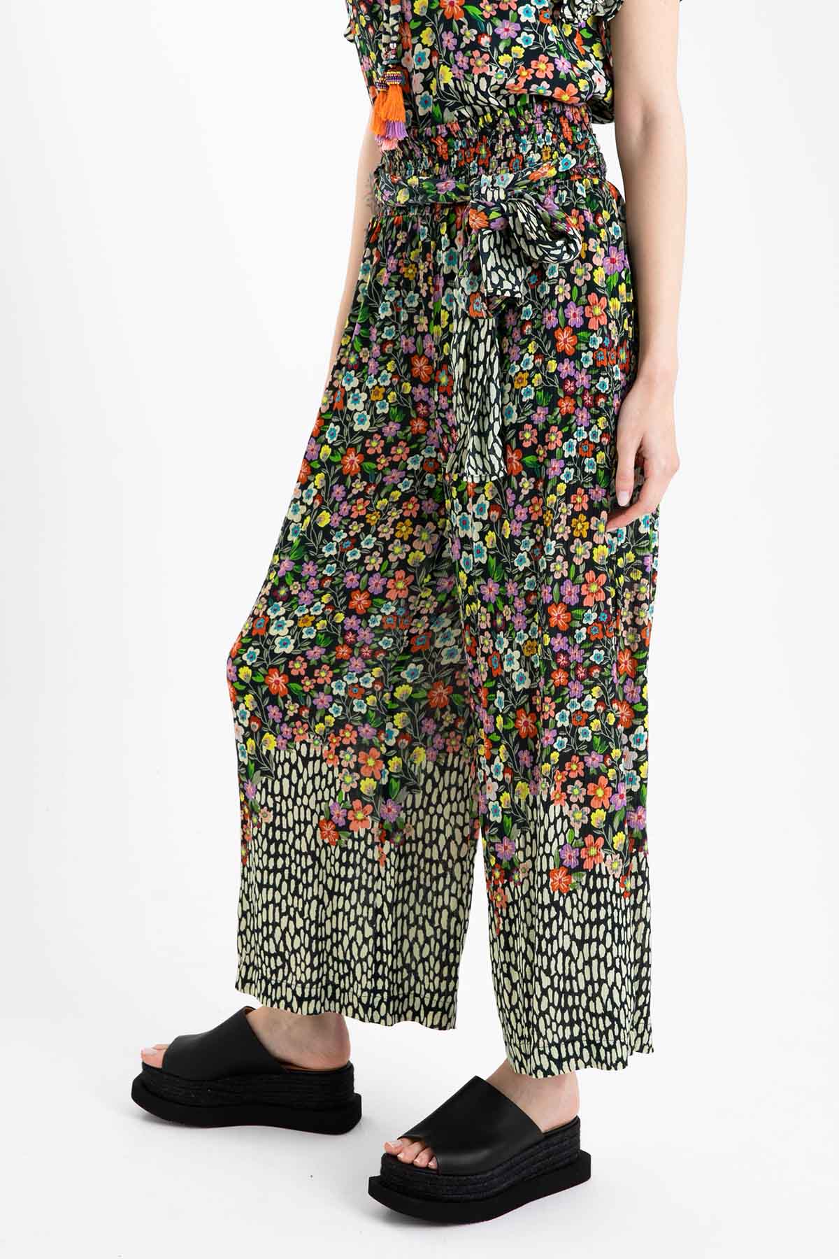 Rene Derhy Çiçek Desenli Geniş Paça Pantolon-Libas Trendy Fashion Store