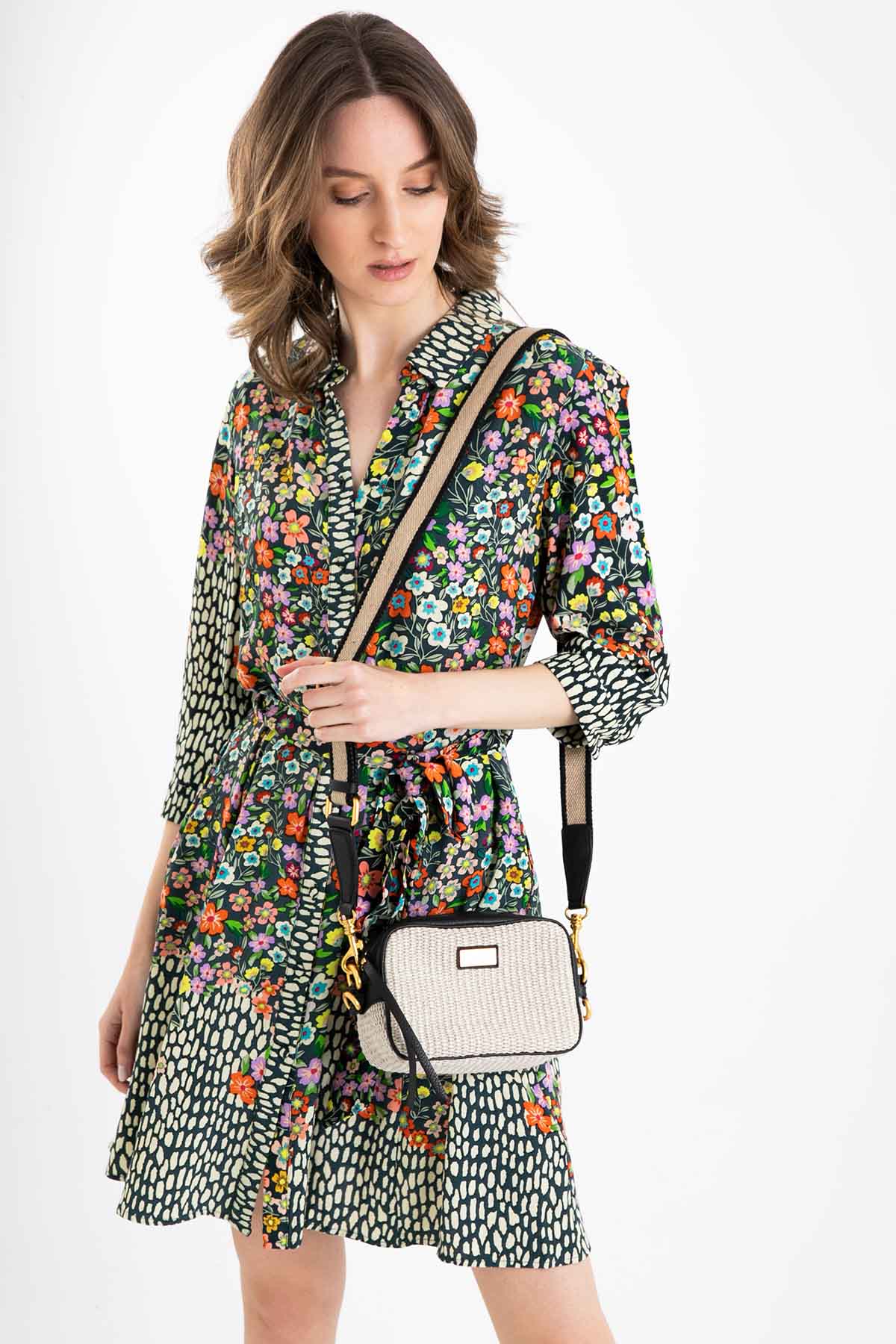 Rene Derhy Belden Kuşaklı Çiçek Desenli Elbise-Libas Trendy Fashion Store