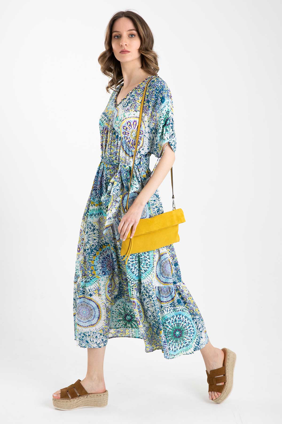 Rene Derhy Belden Kuşaklı Maxi Elbise-Libas Trendy Fashion Store