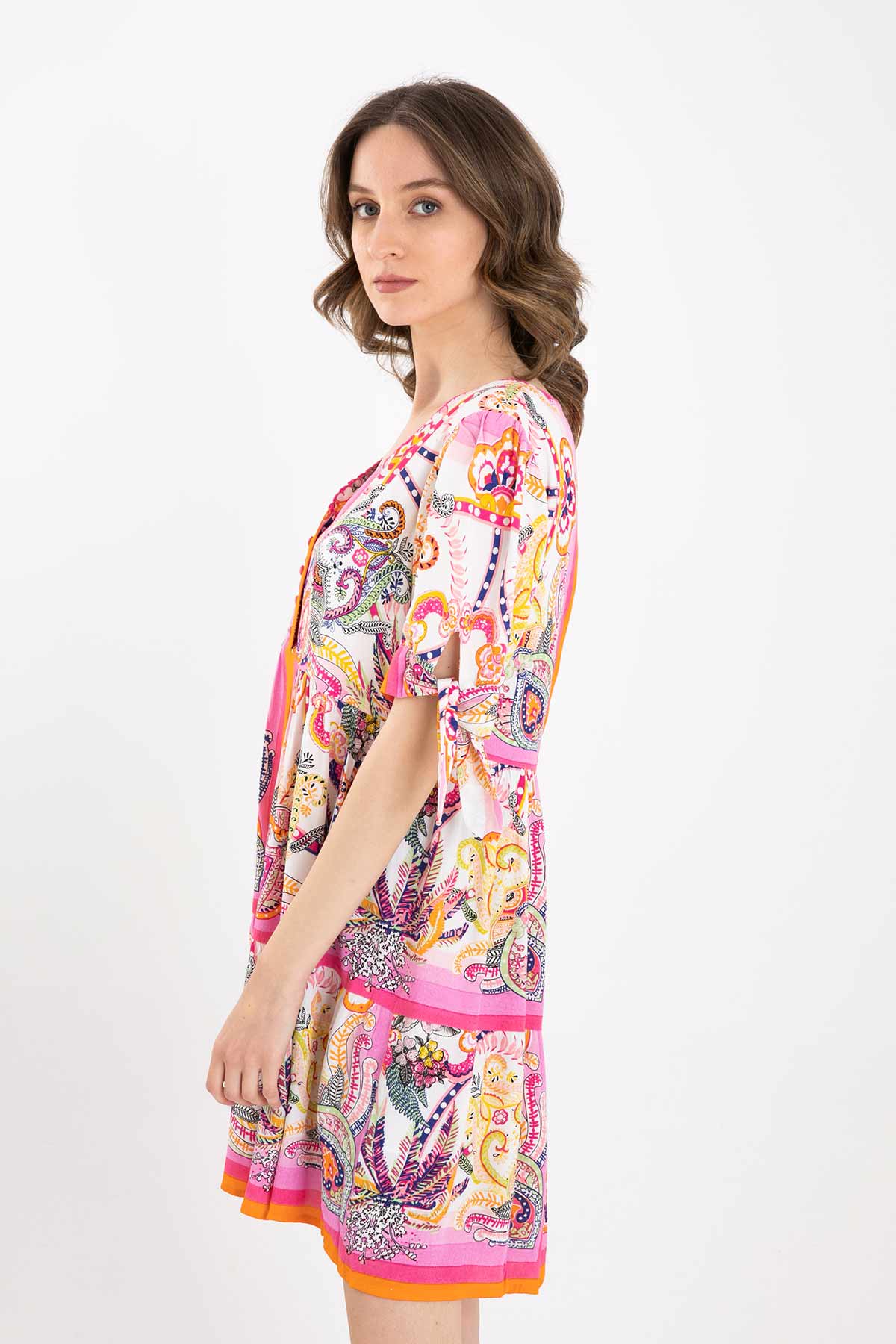 Rene Derhy V Yaka Mini Elbise-Libas Trendy Fashion Store