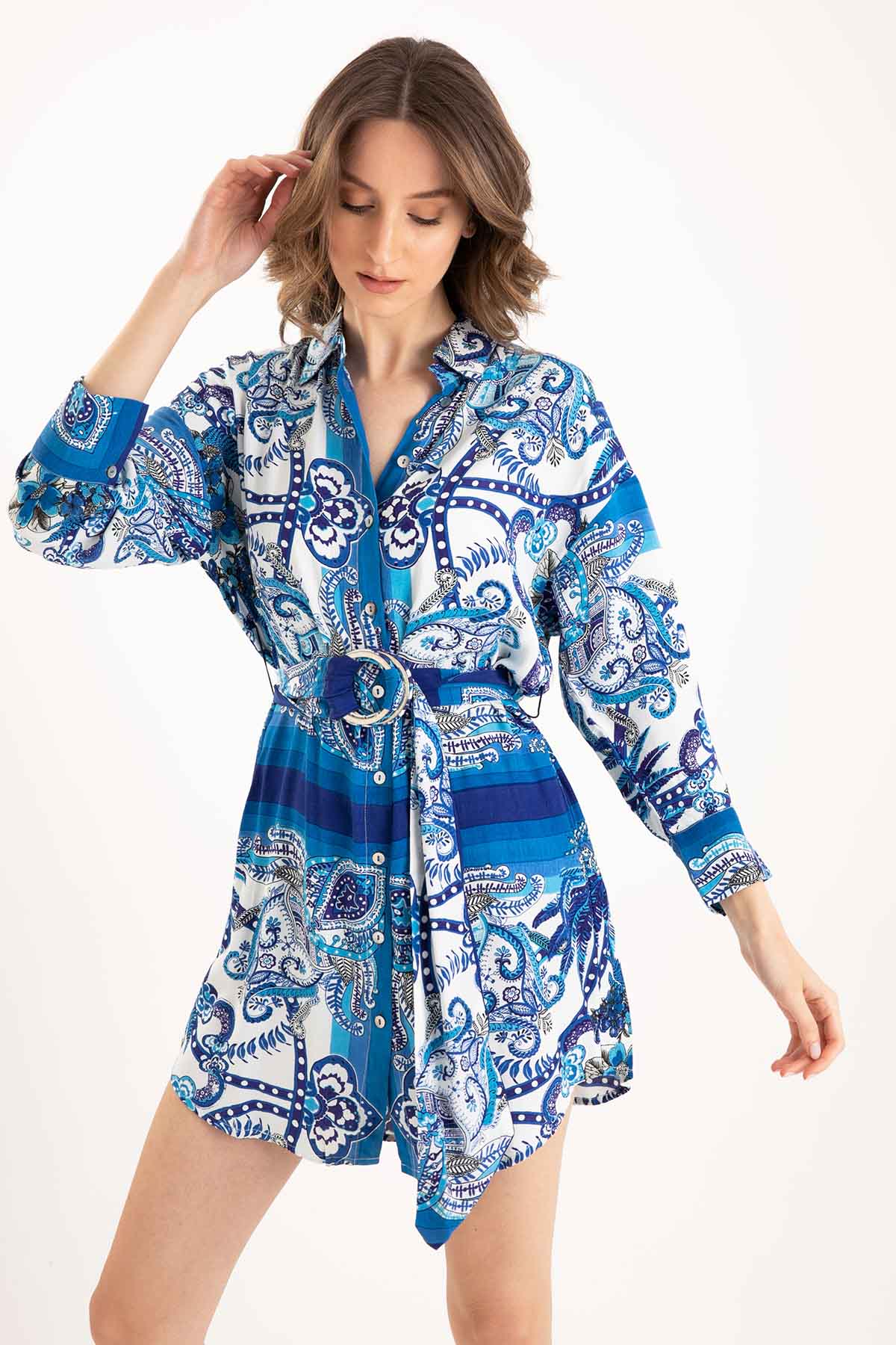 Rene Derhy Belden Kemerli Mini Elbise-Libas Trendy Fashion Store