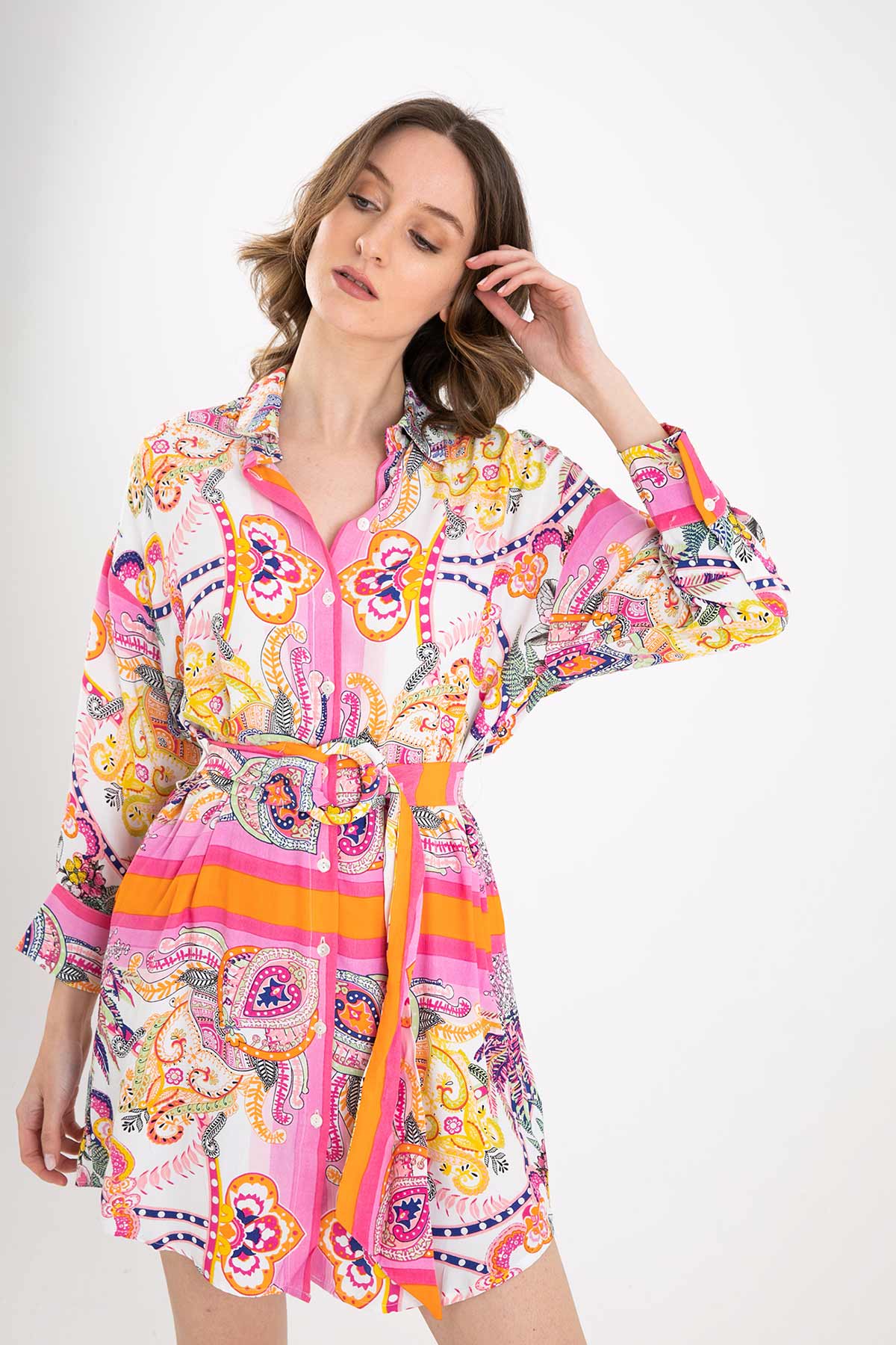 Rene Derhy Belden Kemerli Mini Elbise-Libas Trendy Fashion Store