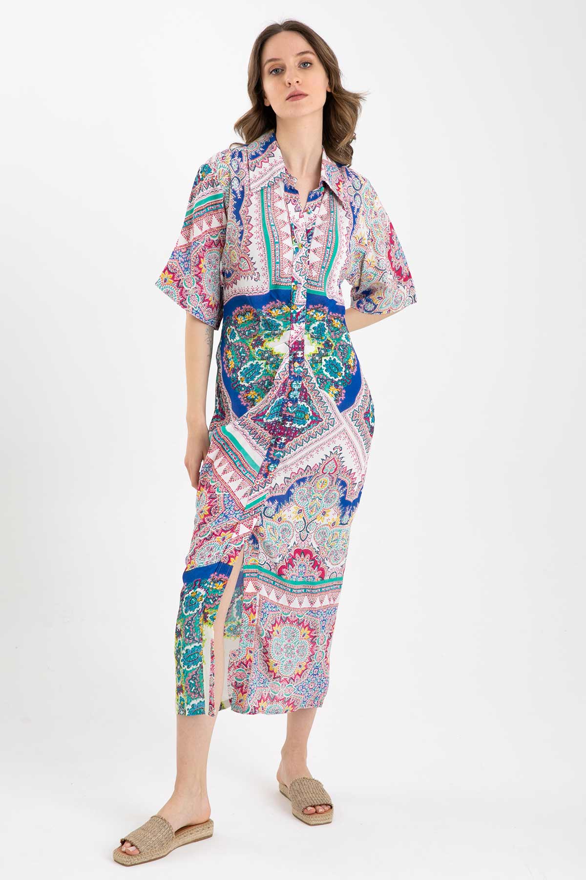 Rene Derhy Desenli Maxi Elbise-Libas Trendy Fashion Store