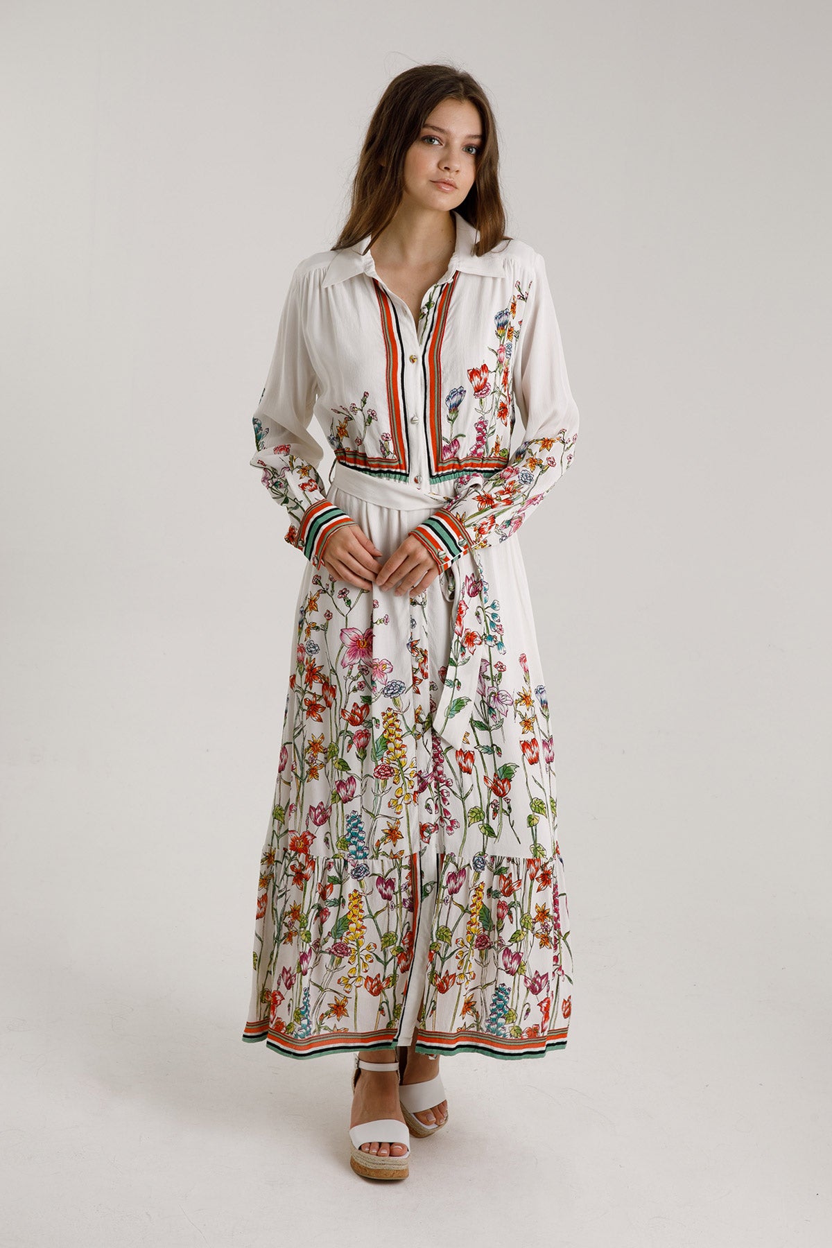 Rene Derhy Klasik Yaka Belden Bağlamalı Maxi Elbise-Libas Trendy Fashion Store