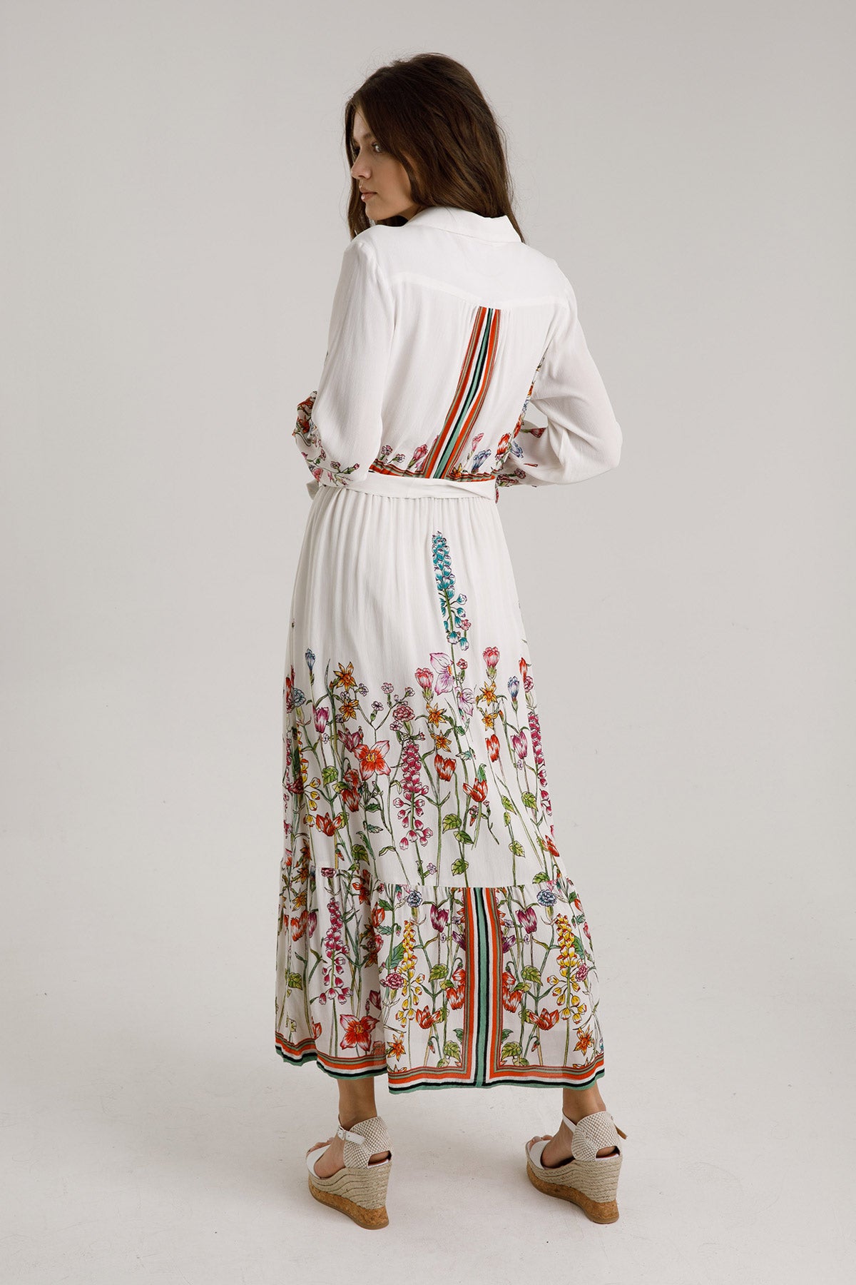 Rene Derhy Klasik Yaka Belden Bağlamalı Maxi Elbise-Libas Trendy Fashion Store