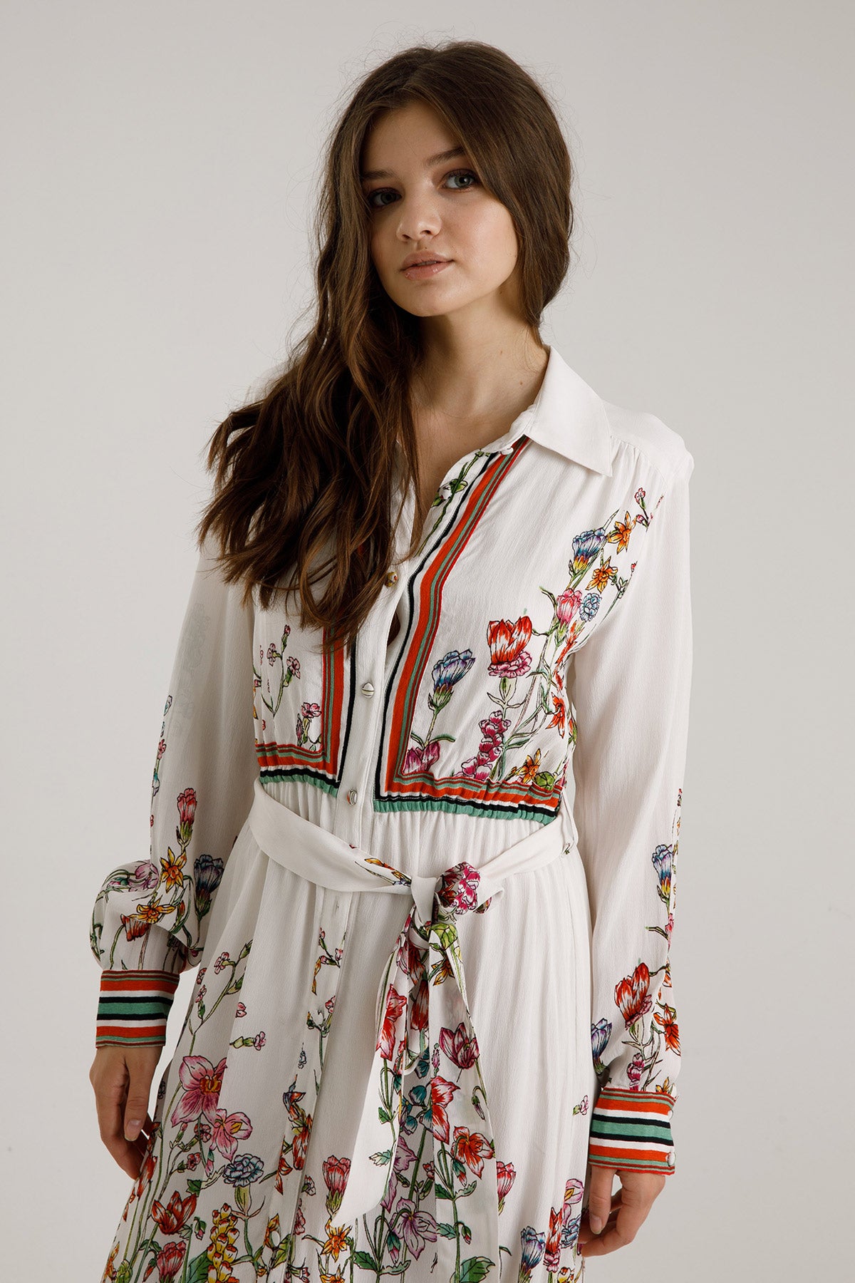 Rene Derhy Klasik Yaka Belden Bağlamalı Maxi Elbise-Libas Trendy Fashion Store