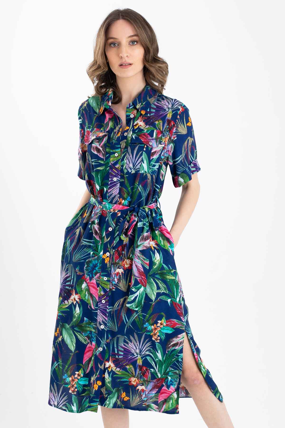 Rene Derhy Floral Desenli Midi Elbise-Libas Trendy Fashion Store