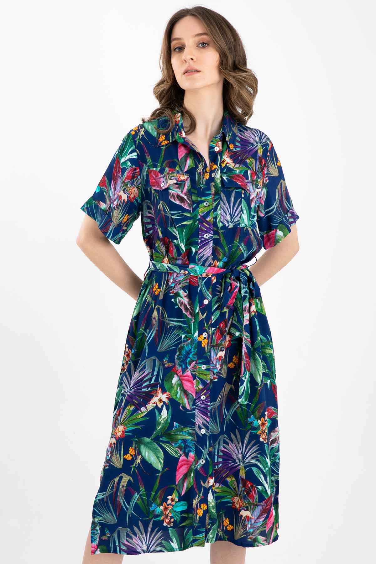 Rene Derhy Floral Desenli Midi Elbise-Libas Trendy Fashion Store