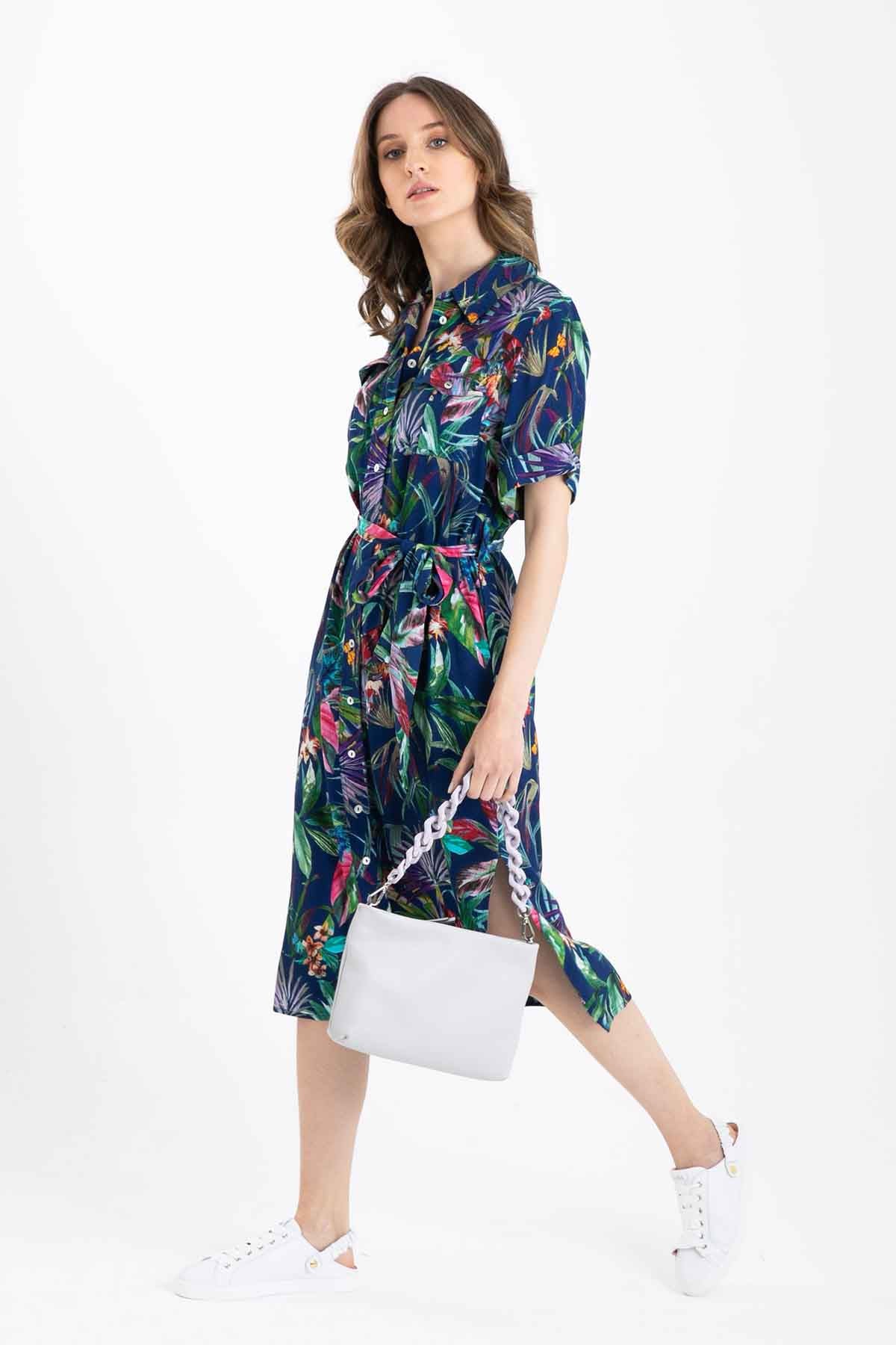 Rene Derhy Floral Desenli Midi Elbise-Libas Trendy Fashion Store