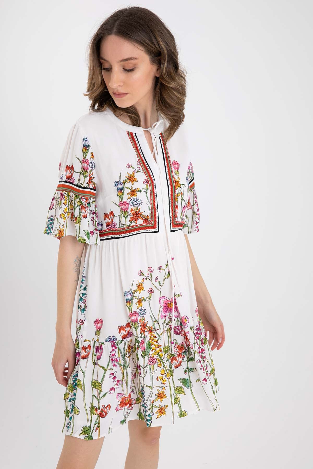 Rene Derhy Çiçek Desenli Diz Üstü Elbise-Libas Trendy Fashion Store