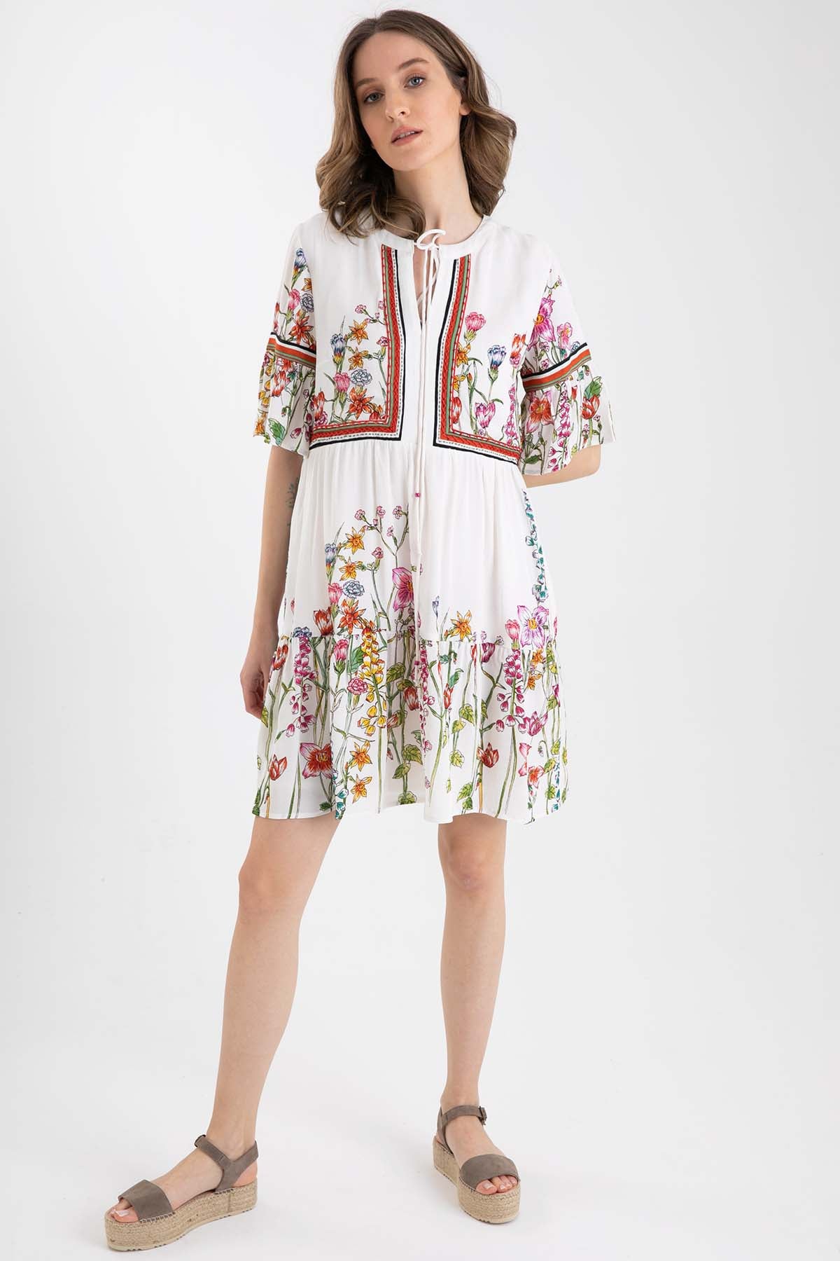 Rene Derhy Çiçek Desenli Diz Üstü Elbise-Libas Trendy Fashion Store