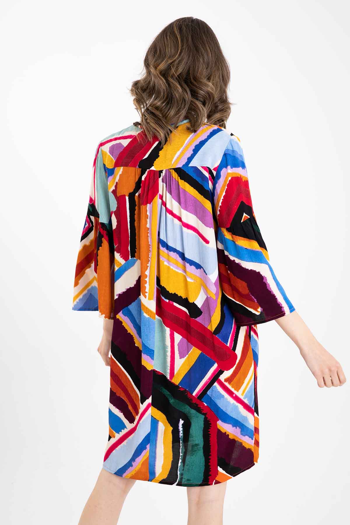 Rene Derhy V Yaka Desenli Elbise-Libas Trendy Fashion Store