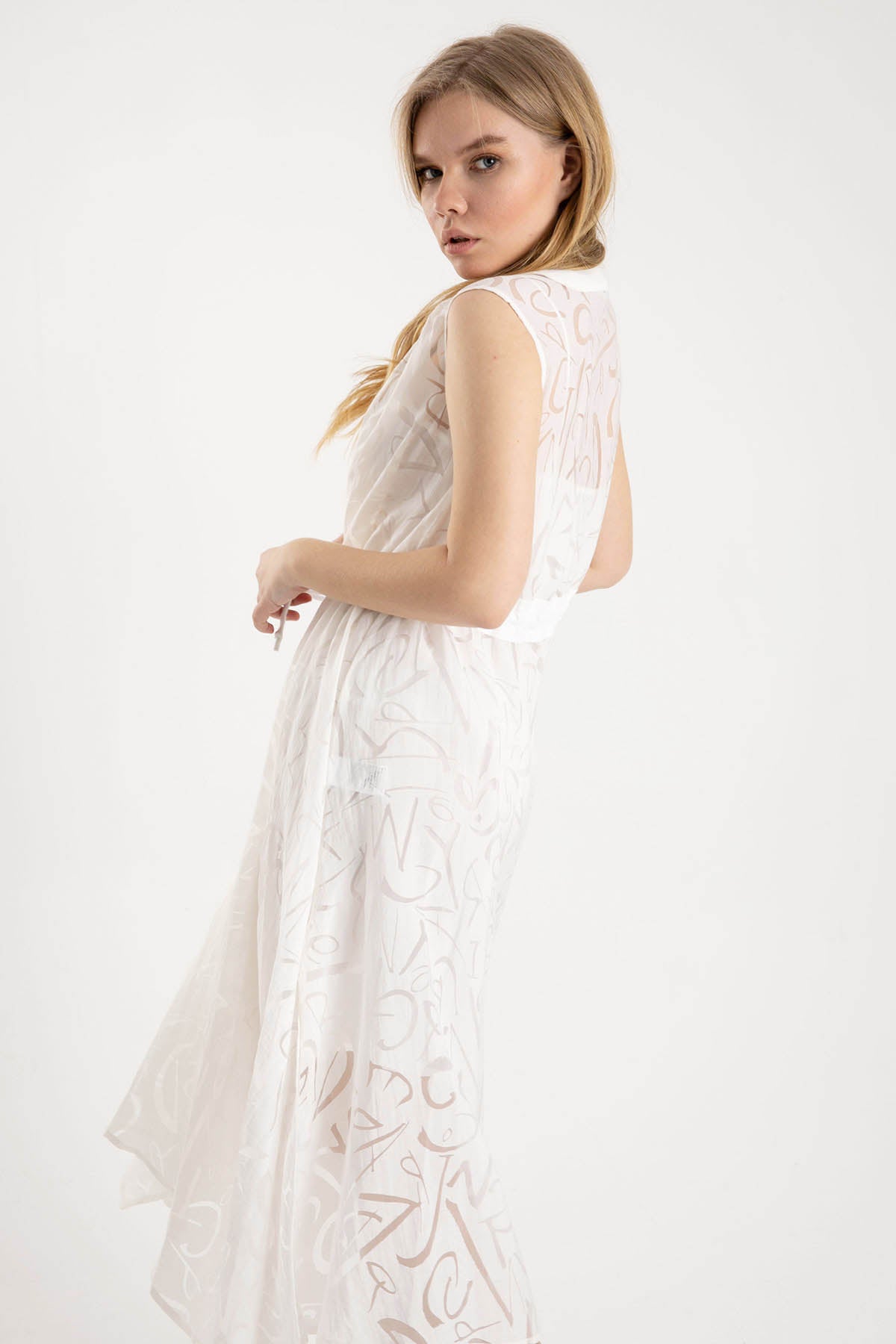 Crea Concept Yakma Desenli Belden Büzgülü Elbise-Libas Trendy Fashion Store