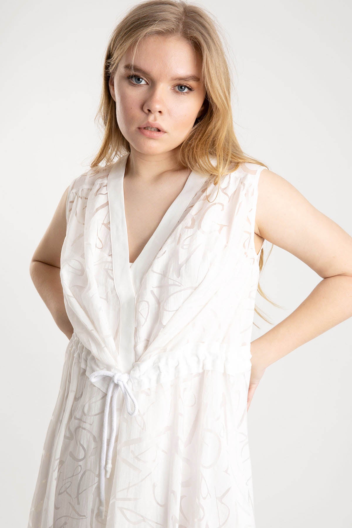 Crea Concept Yakma Desenli Belden Büzgülü Elbise-Libas Trendy Fashion Store