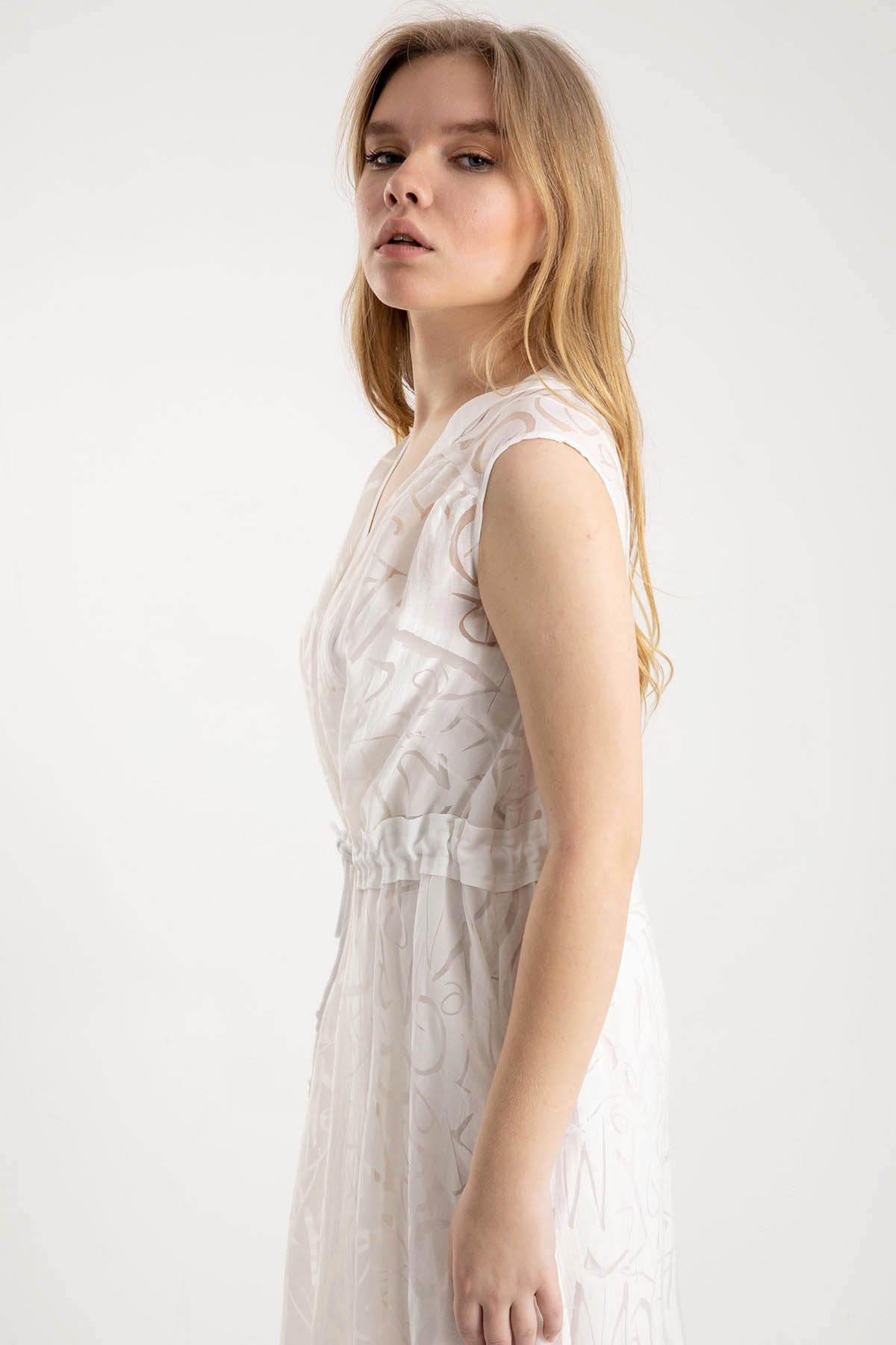 Crea Concept Yakma Desenli Belden Büzgülü Elbise-Libas Trendy Fashion Store