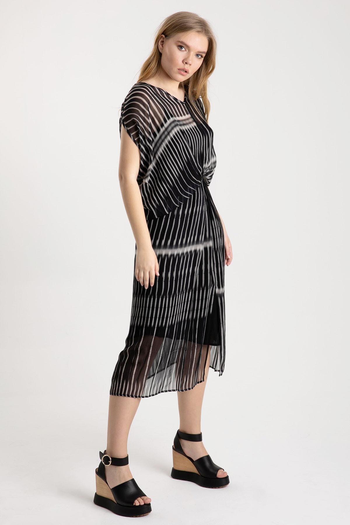 Crea Concept Bel Drape V Yaka Elbise-Libas Trendy Fashion Store