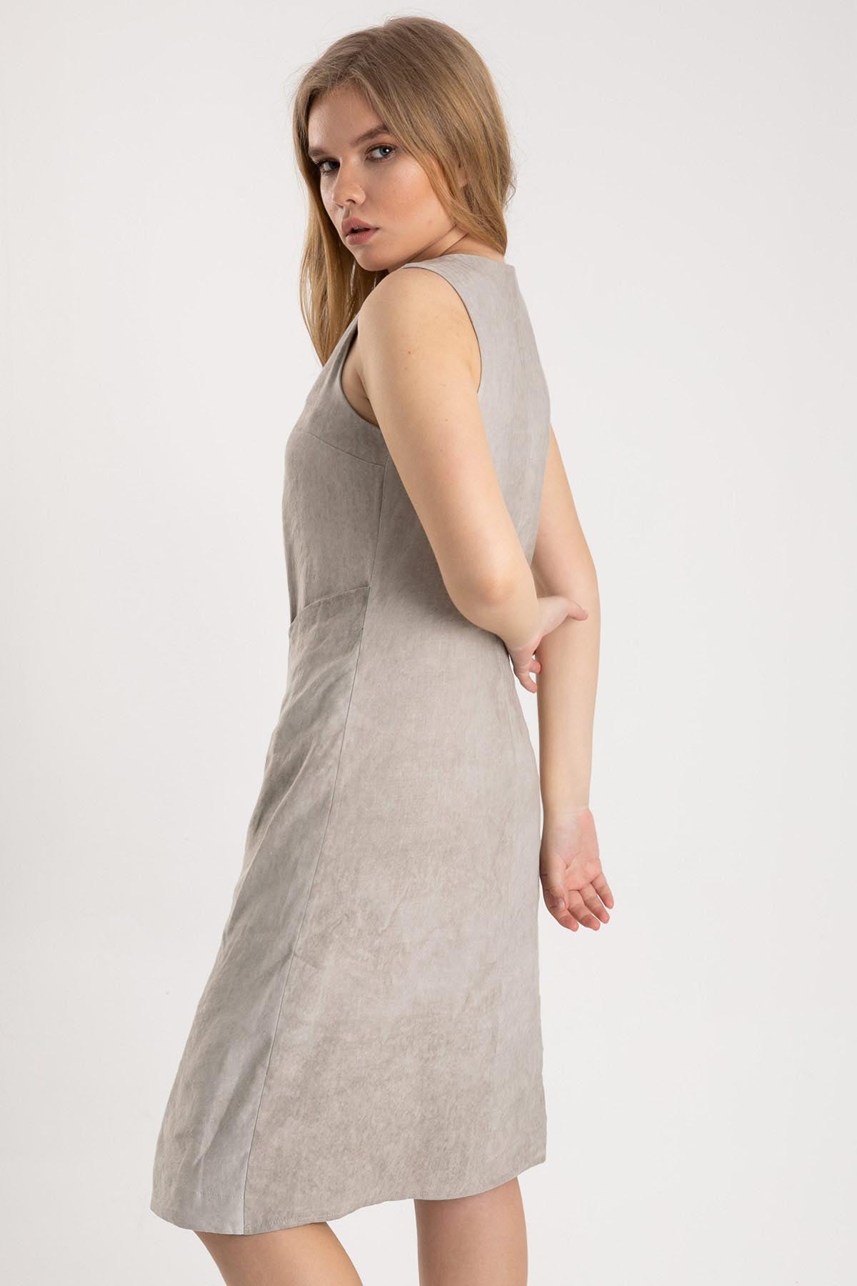 Crea Concept Fermuar Detaylı Kruvaze Elbise-Libas Trendy Fashion Store