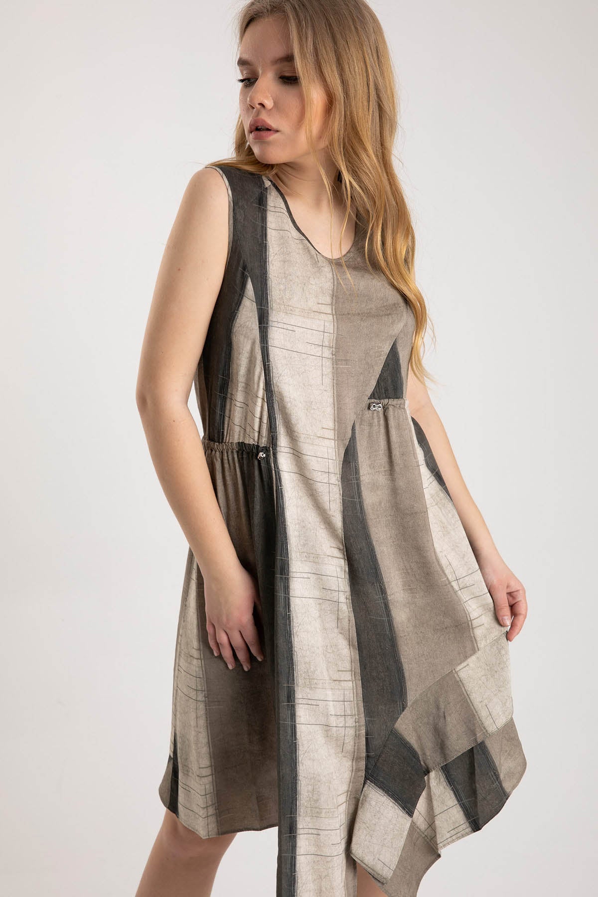 Crea Concept Asimetrik Belden Büzgülü Elbise-Libas Trendy Fashion Store