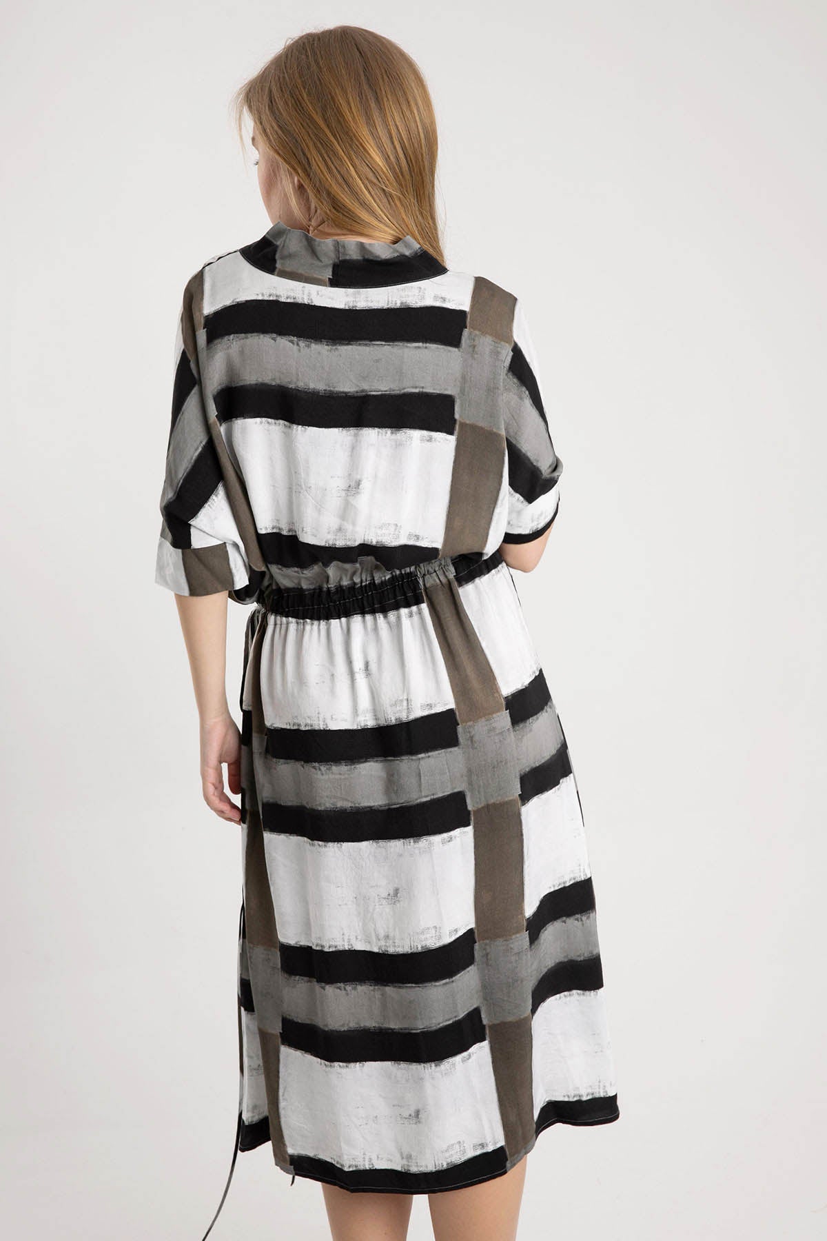 Crea Concept Belden Büzgülü Degaje Yaka Midi Elbise-Libas Trendy Fashion Store