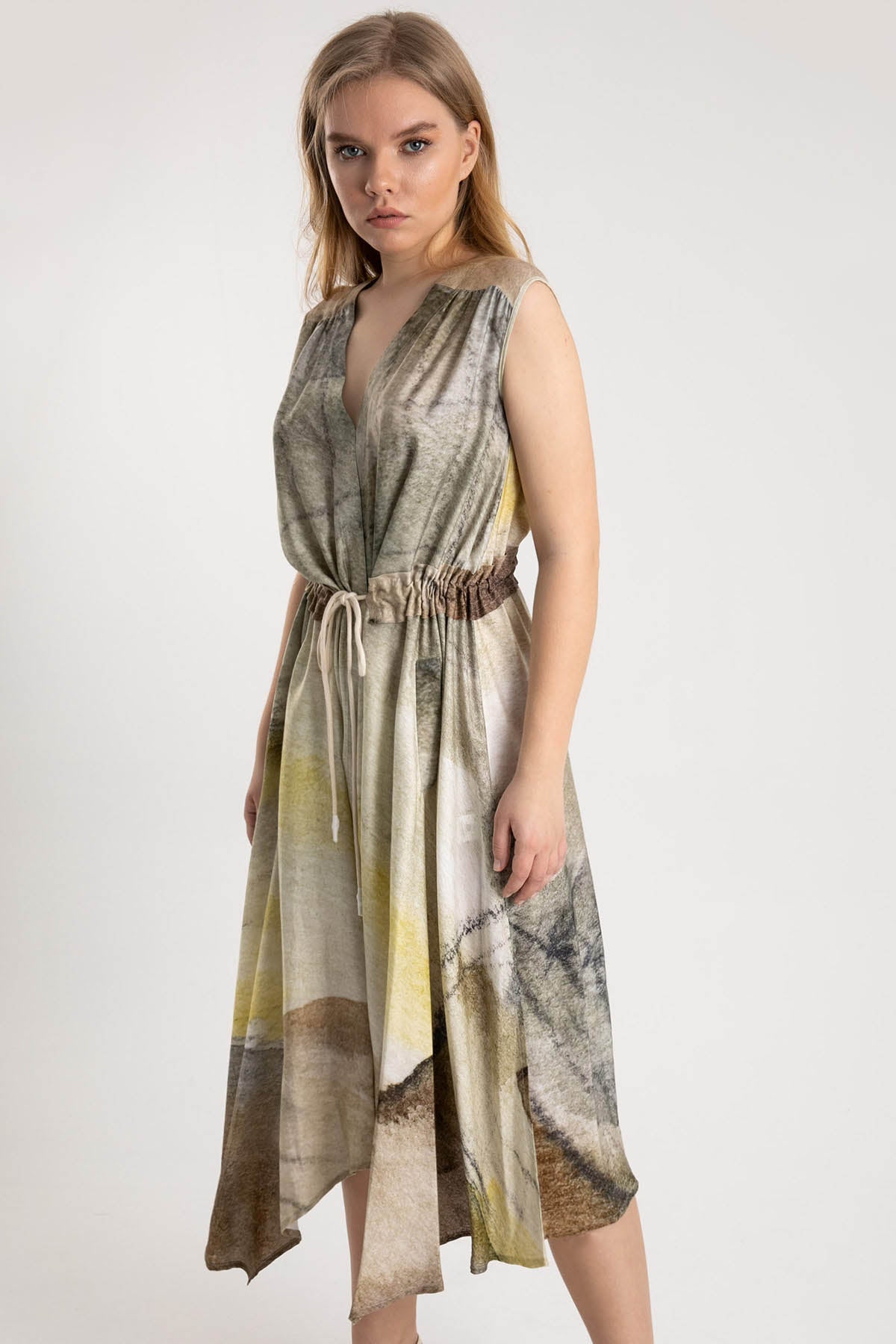 Crea Concept Belden Büzgülü Pileli Midi Elbise-Libas Trendy Fashion Store