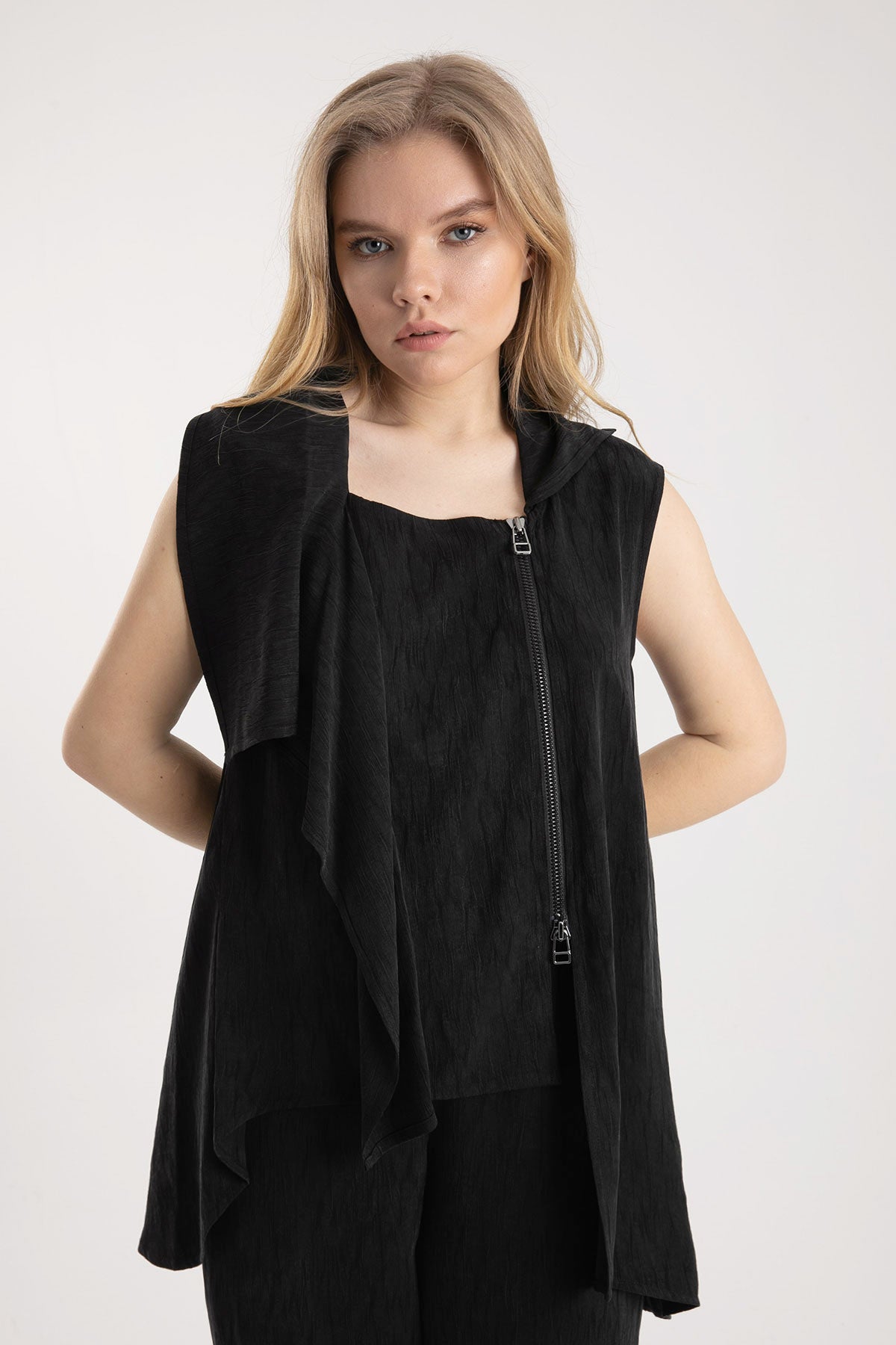 Crea Concept Fermuarlı Asimetrik Yelek-Libas Trendy Fashion Store