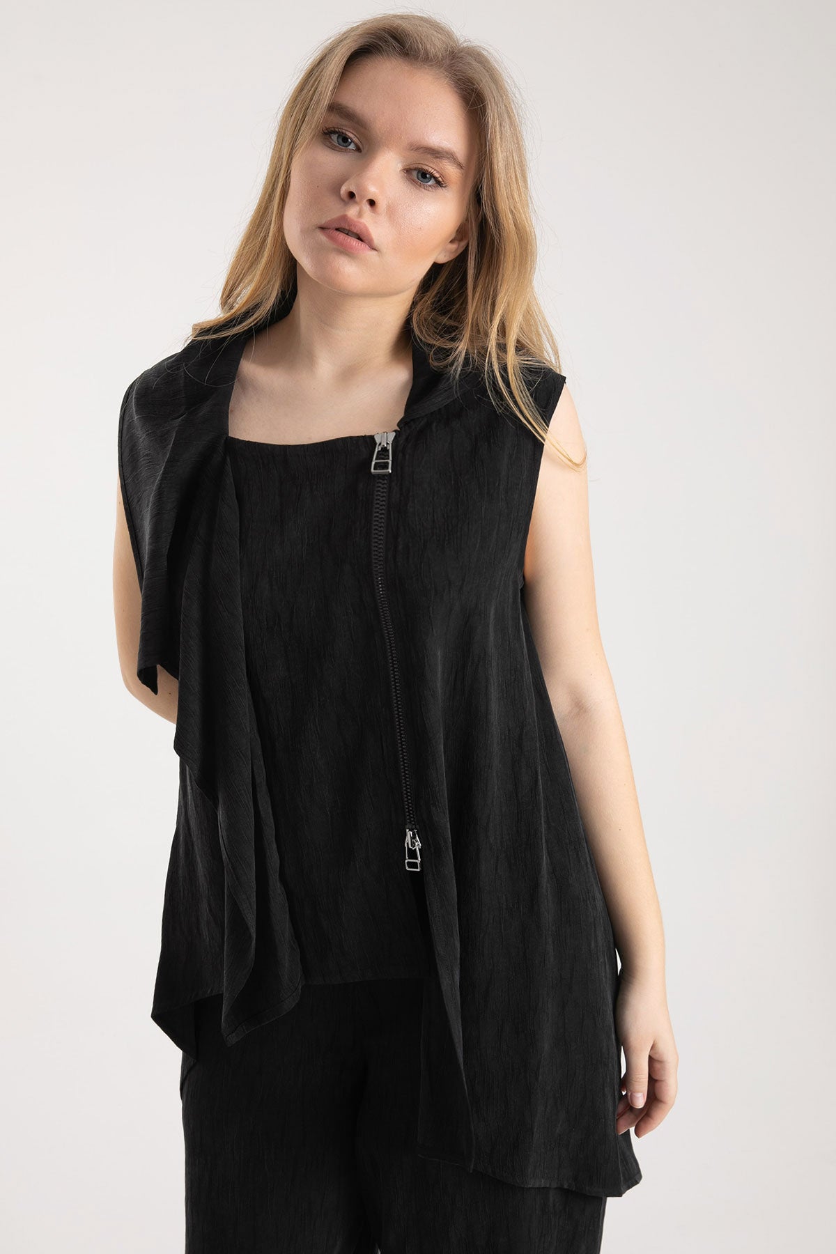 Crea Concept Fermuarlı Asimetrik Yelek-Libas Trendy Fashion Store