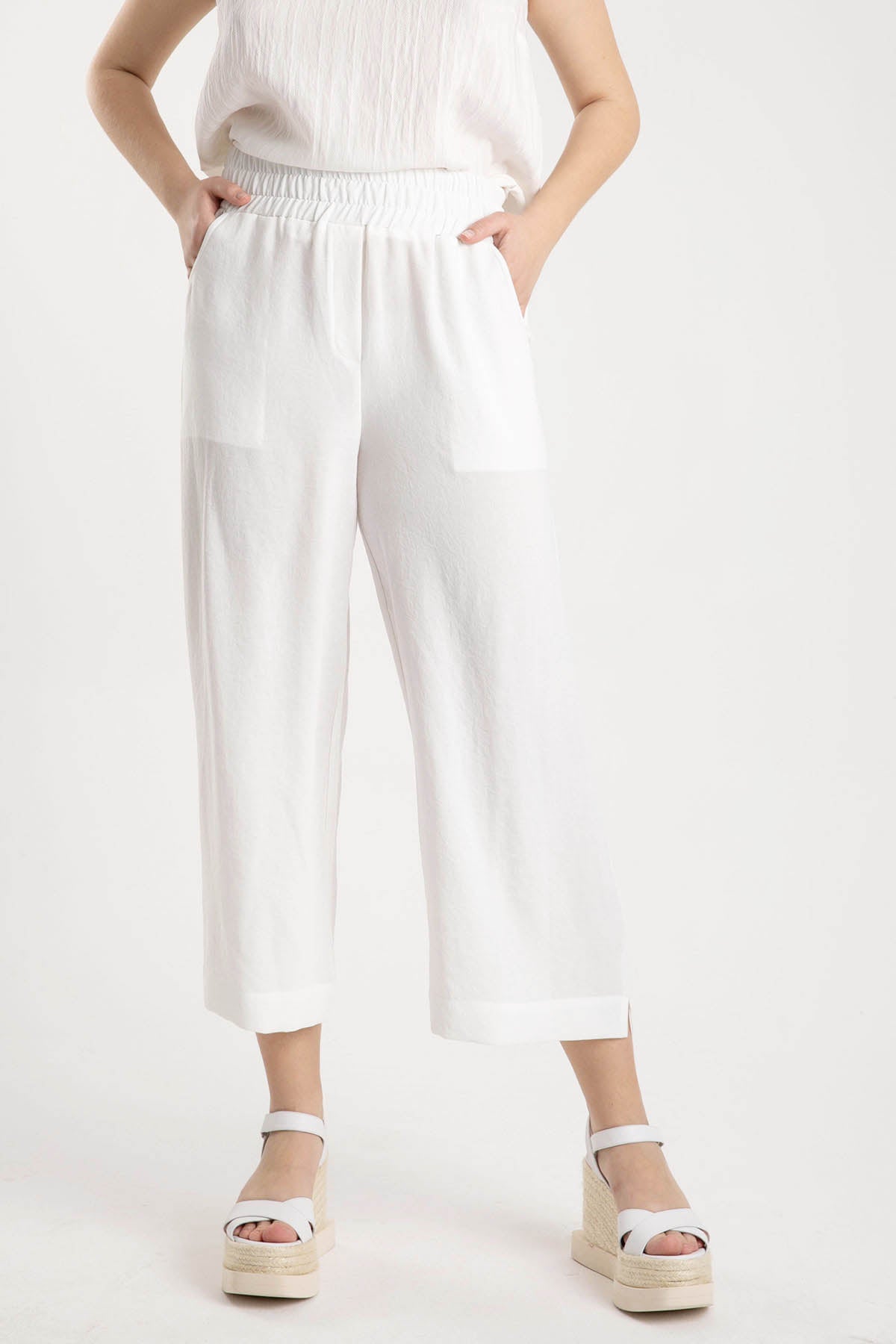 Crea Concept Beli Lastikli Geniş Crop Paça Pantolon-Libas Trendy Fashion Store