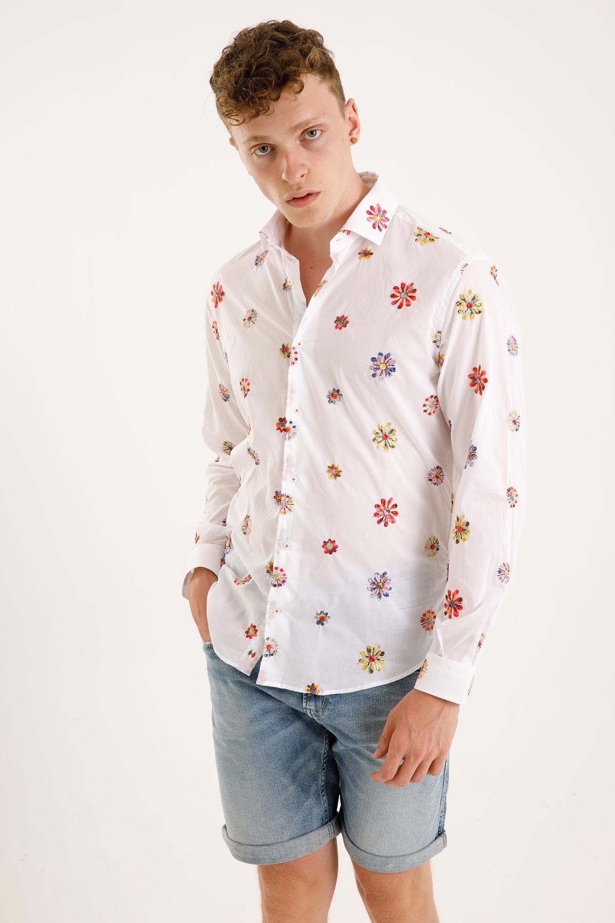 Poggianti İtalyan Yaka Çiçekli Nakışlı Firenze Gömlek-Libas Trendy Fashion Store