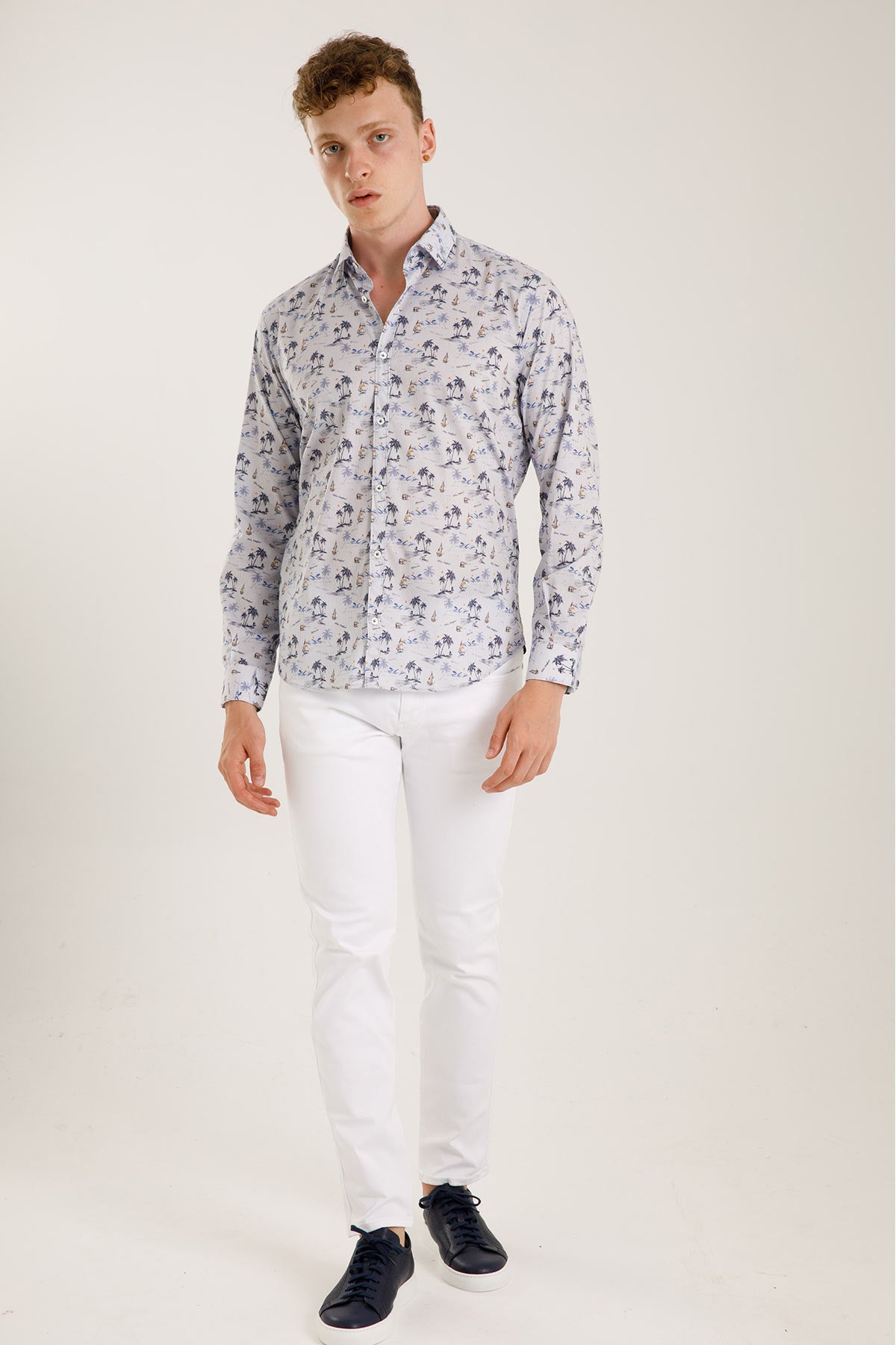 Poggianti Klasik Yaka Palmiye Desenli Pisa Gömlek-Libas Trendy Fashion Store