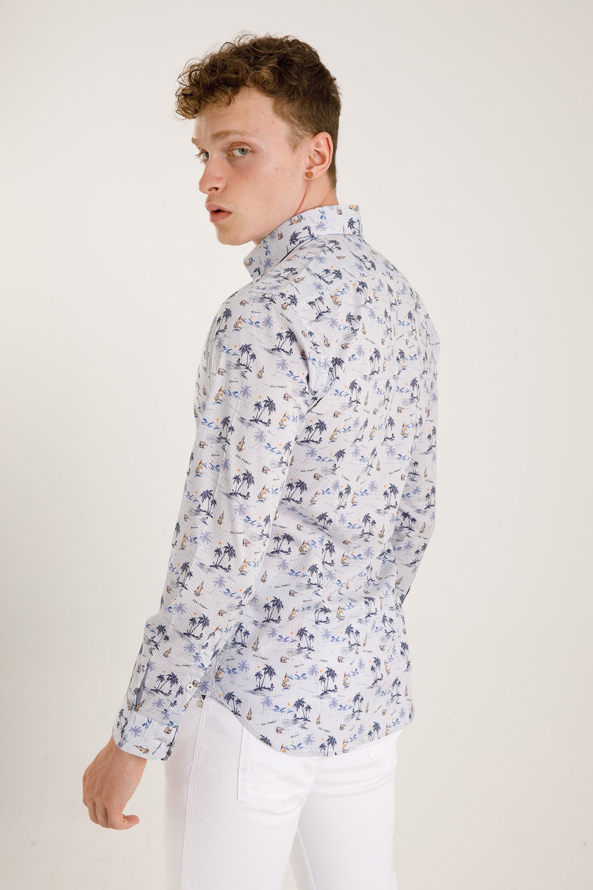 Poggianti Klasik Yaka Palmiye Desenli Pisa Gömlek-Libas Trendy Fashion Store