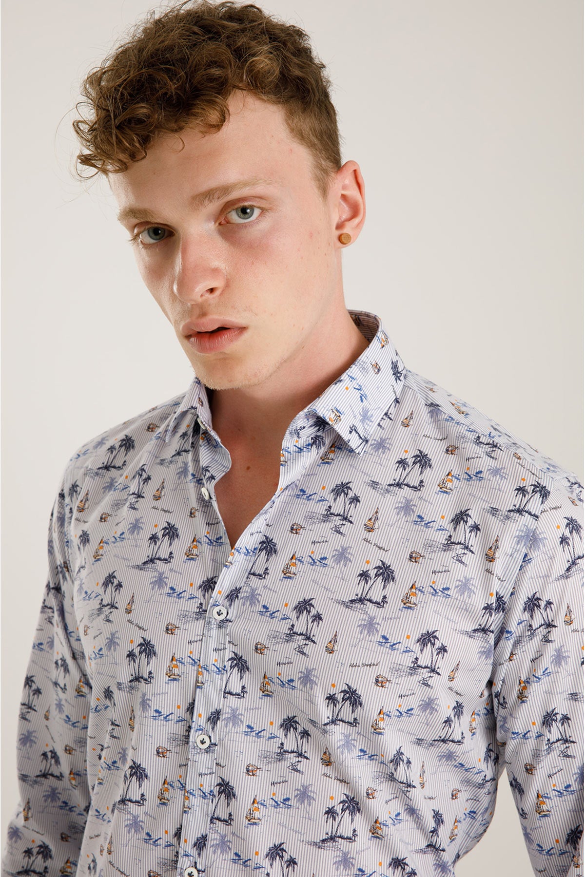 Poggianti Klasik Yaka Palmiye Desenli Pisa Gömlek-Libas Trendy Fashion Store