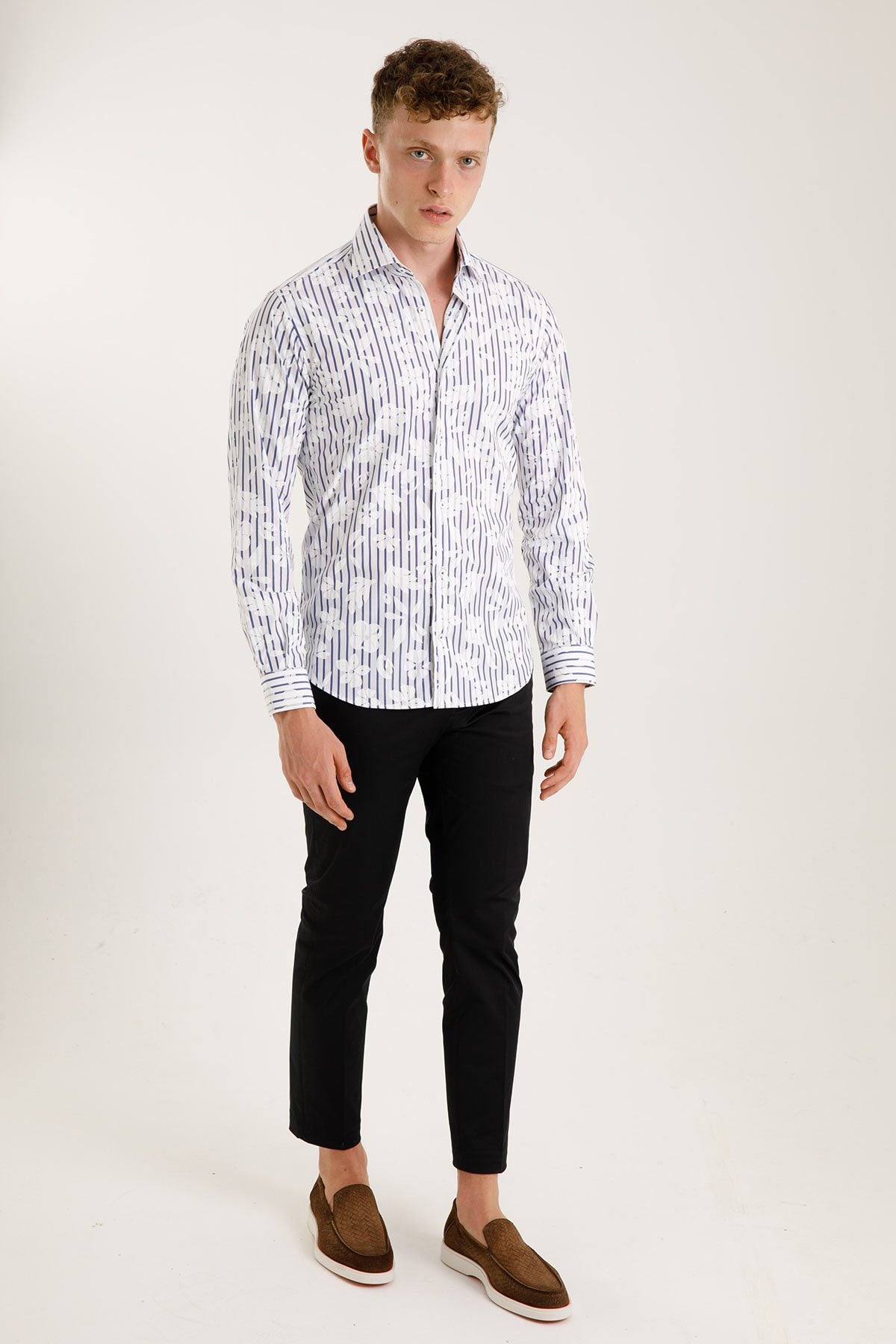 Poggianti Klasik Yaka Çizgili Firenze Gömlek-Libas Trendy Fashion Store