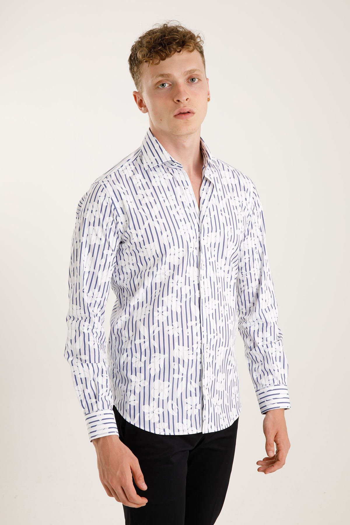 Poggianti Klasik Yaka Çizgili Firenze Gömlek-Libas Trendy Fashion Store