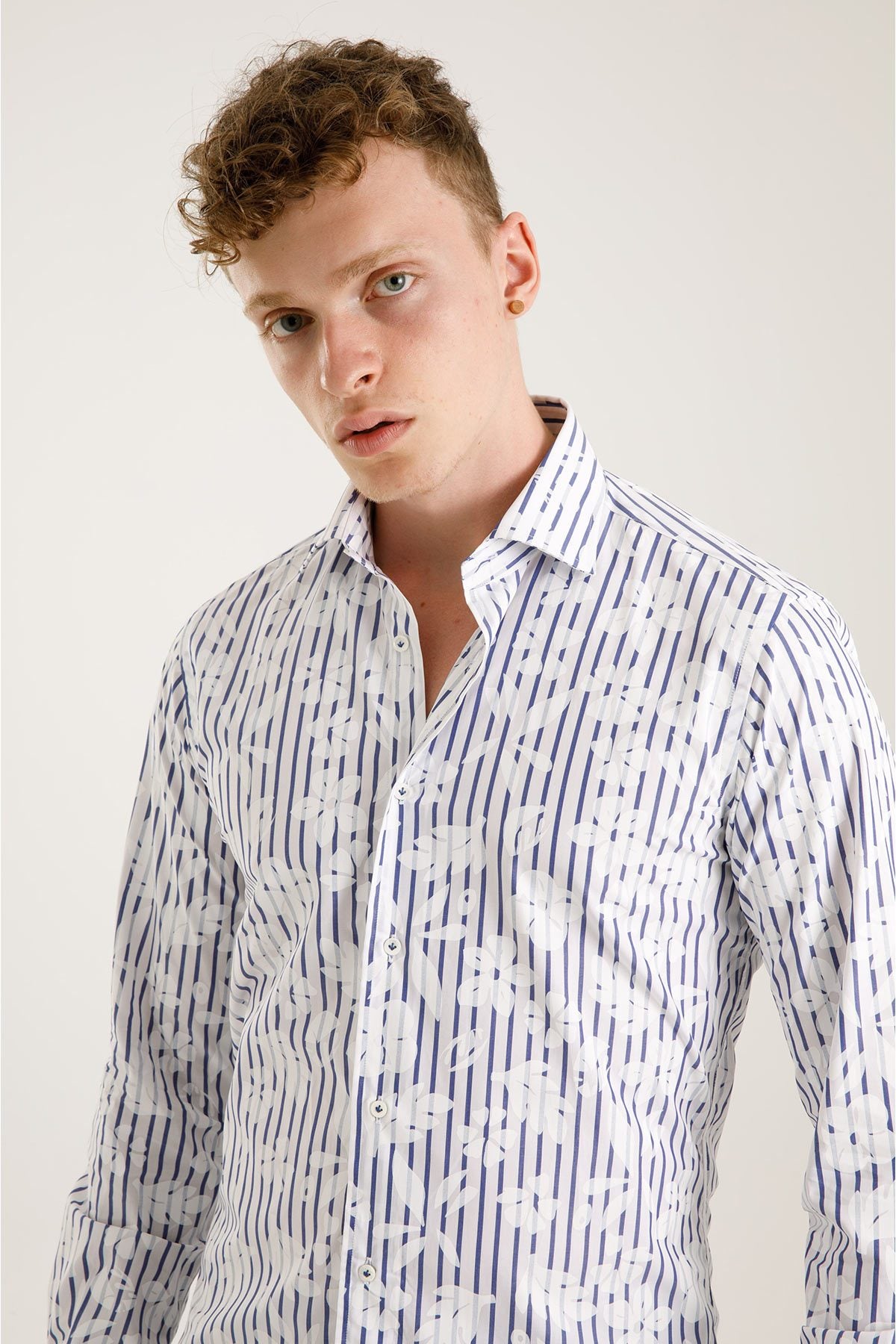 Poggianti Klasik Yaka Çizgili Firenze Gömlek-Libas Trendy Fashion Store