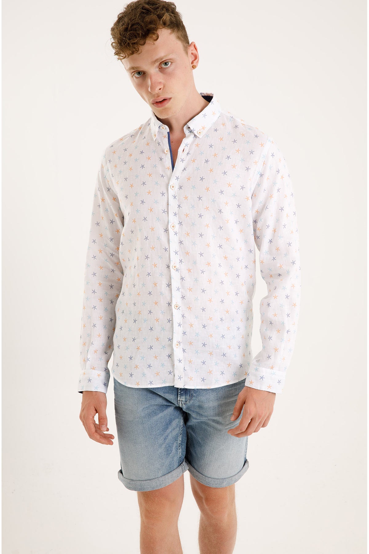 Poggianti Düğmeli Yaka Yıldız Desenli Galleno Gömlek-Libas Trendy Fashion Store