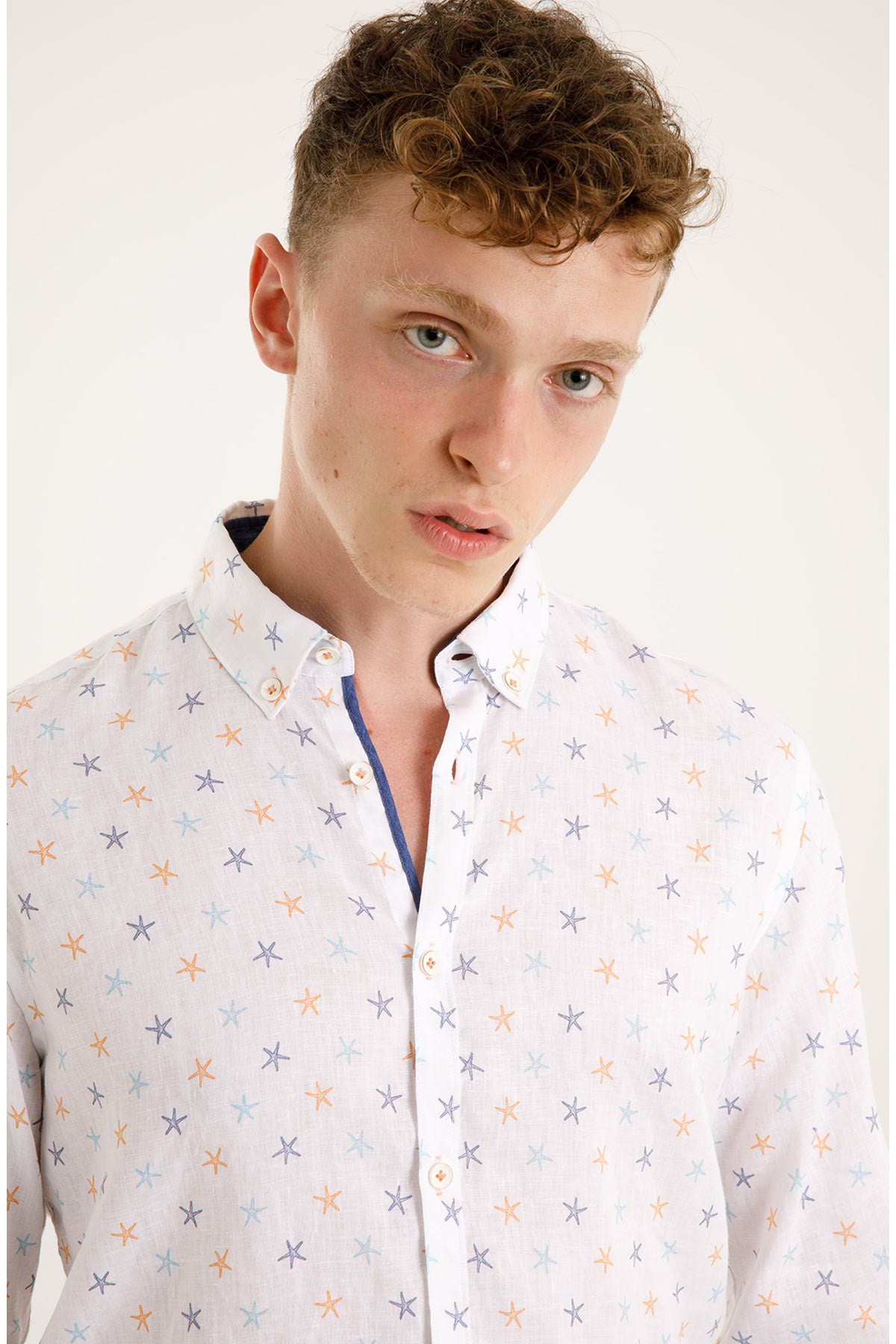 Poggianti Düğmeli Yaka Yıldız Desenli Galleno Gömlek-Libas Trendy Fashion Store