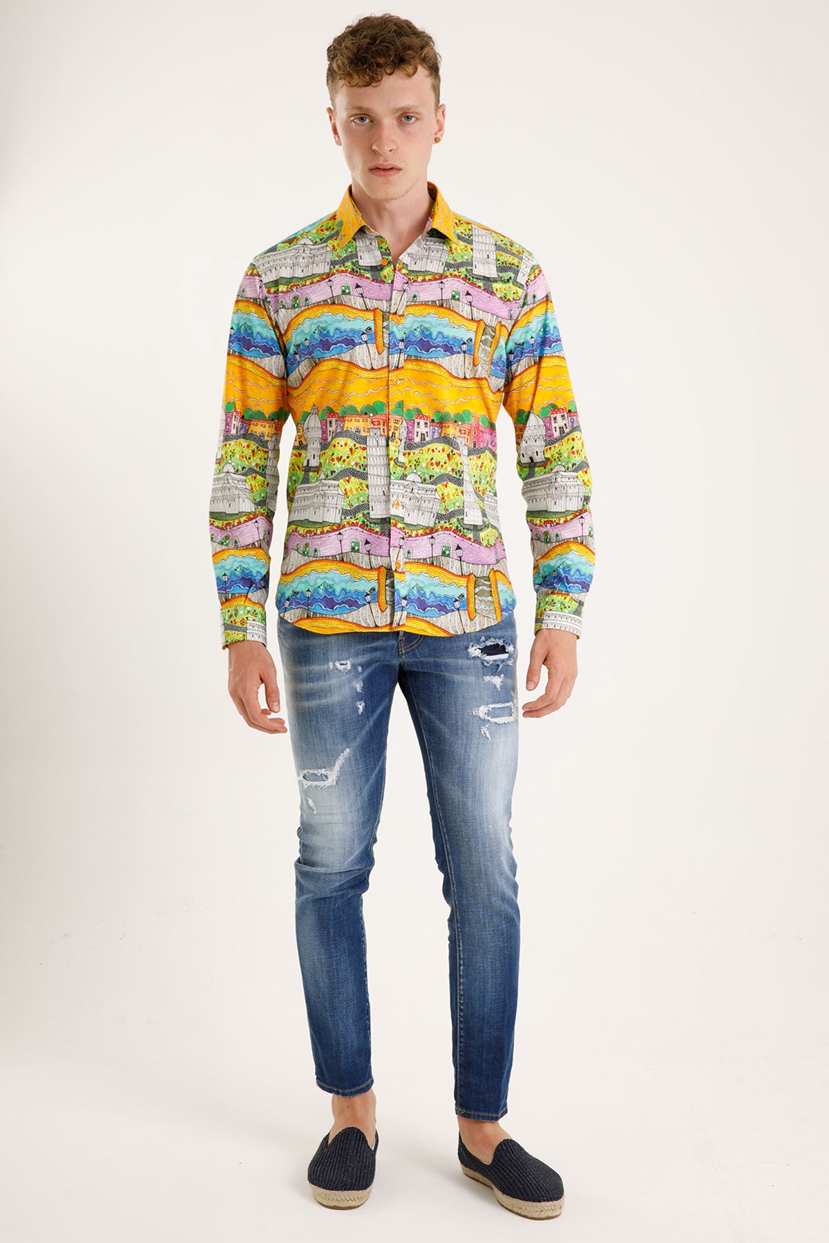 Poggianti Klasik Yaka Şehir Desenli Pisa Gömlek-Libas Trendy Fashion Store