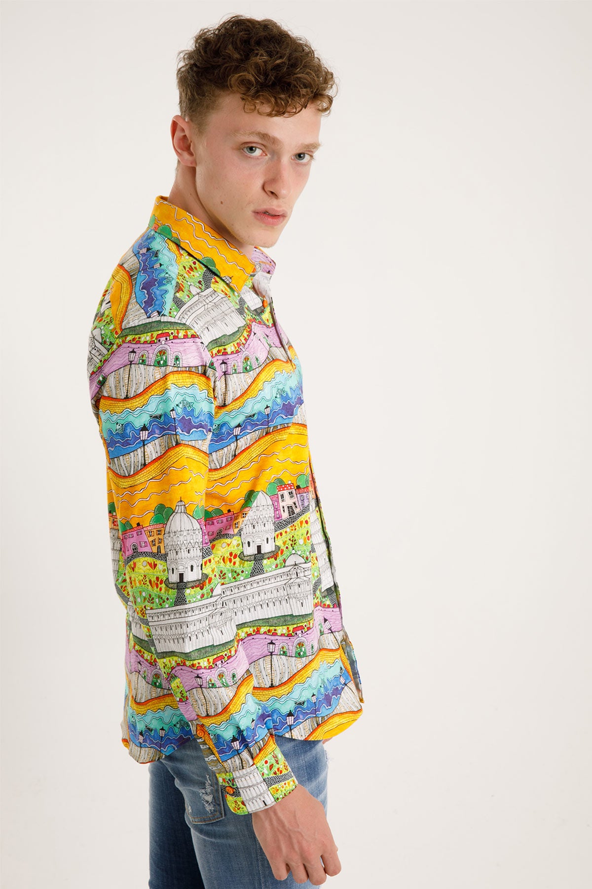 Poggianti Klasik Yaka Şehir Desenli Pisa Gömlek-Libas Trendy Fashion Store