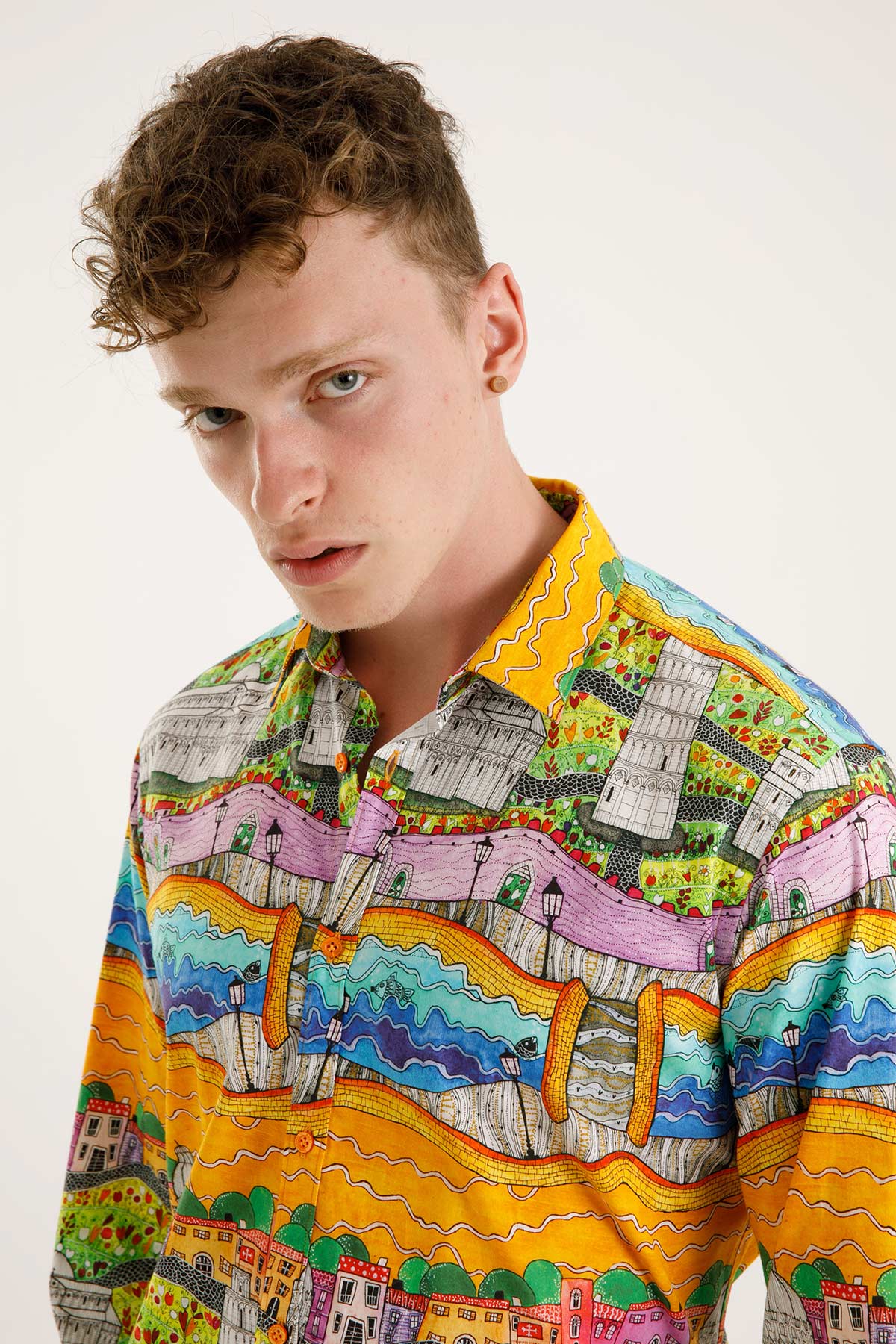 Poggianti Klasik Yaka Şehir Desenli Pisa Gömlek-Libas Trendy Fashion Store