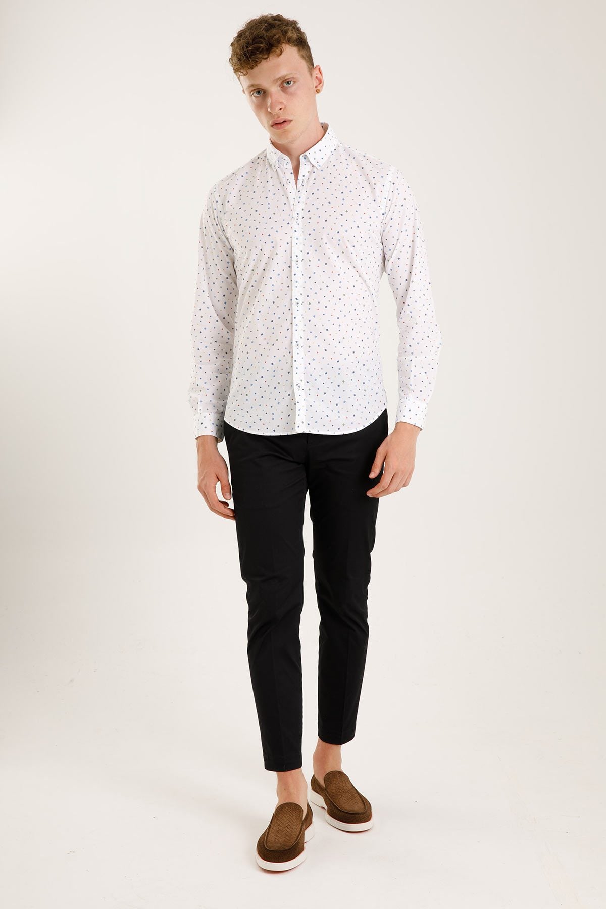 Poggianti Düğmeli Yaka Renkli Desenli Gabella Gömlek-Libas Trendy Fashion Store