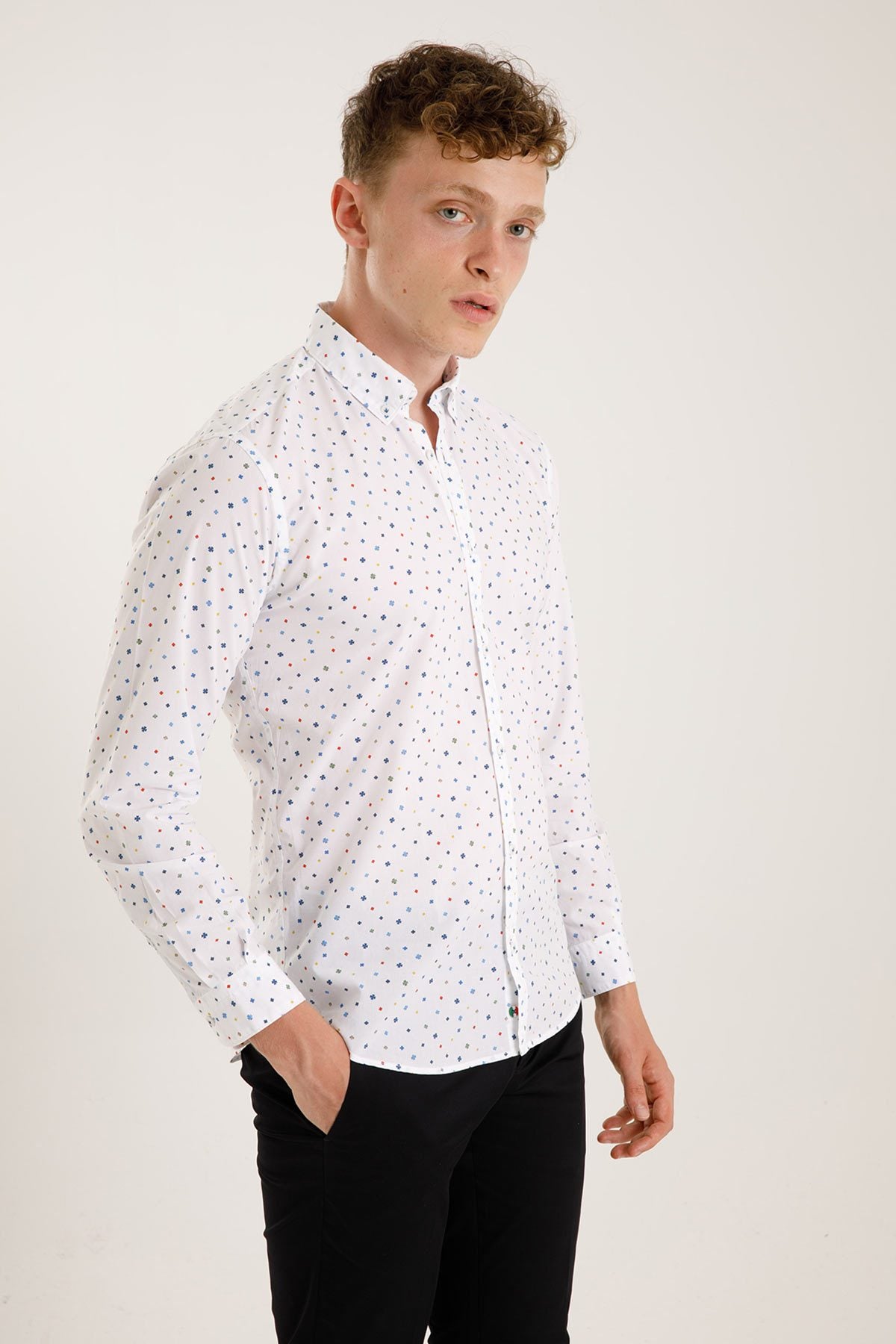 Poggianti Düğmeli Yaka Renkli Desenli Gabella Gömlek-Libas Trendy Fashion Store