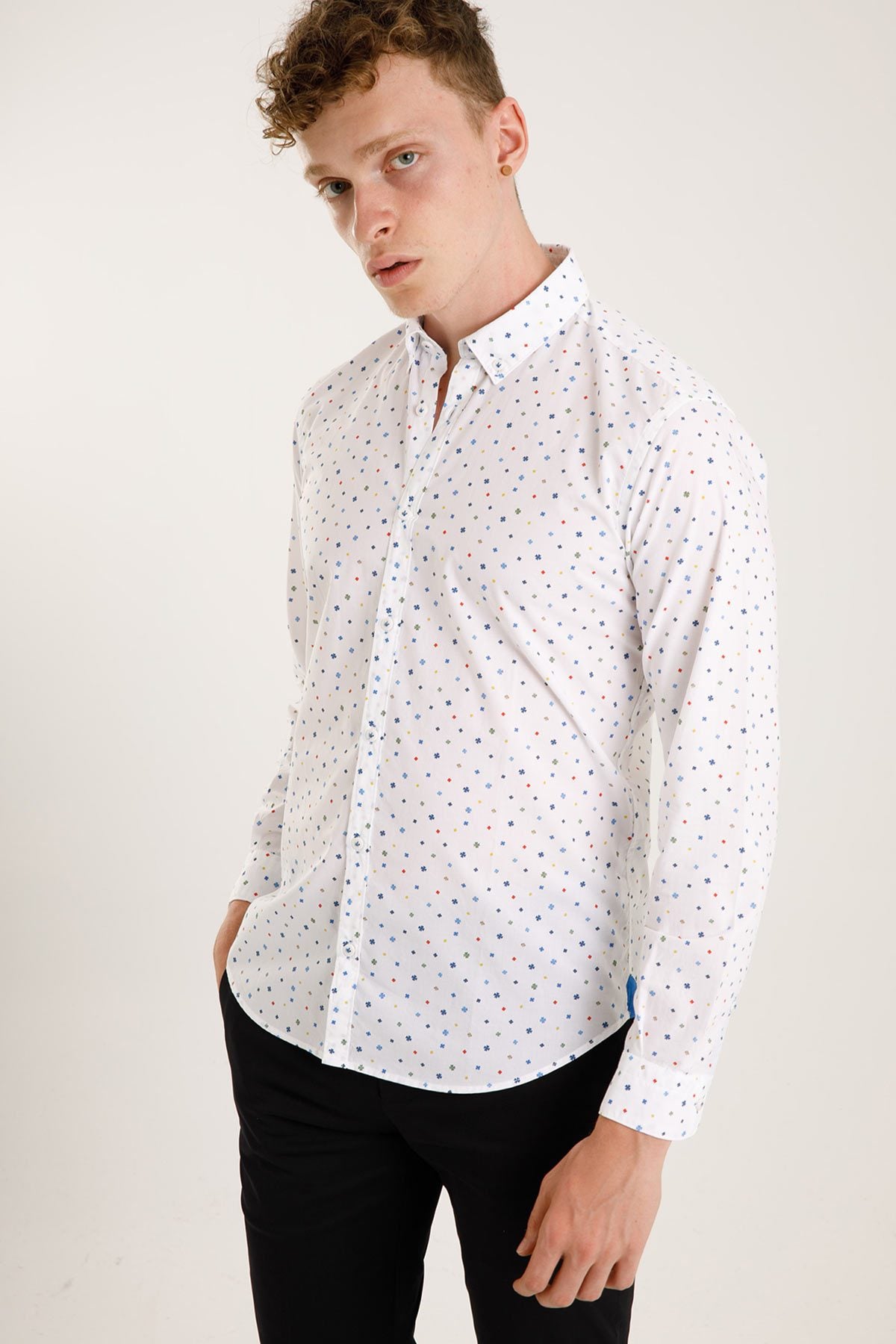 Poggianti Düğmeli Yaka Renkli Desenli Gabella Gömlek-Libas Trendy Fashion Store